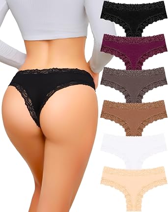 UNDER THE SEA Cotton Underwear for Women Sexy Lace Hipster Panties Low Rise Breathable Brazilian Womens Cheeky 6 Pack S-XL