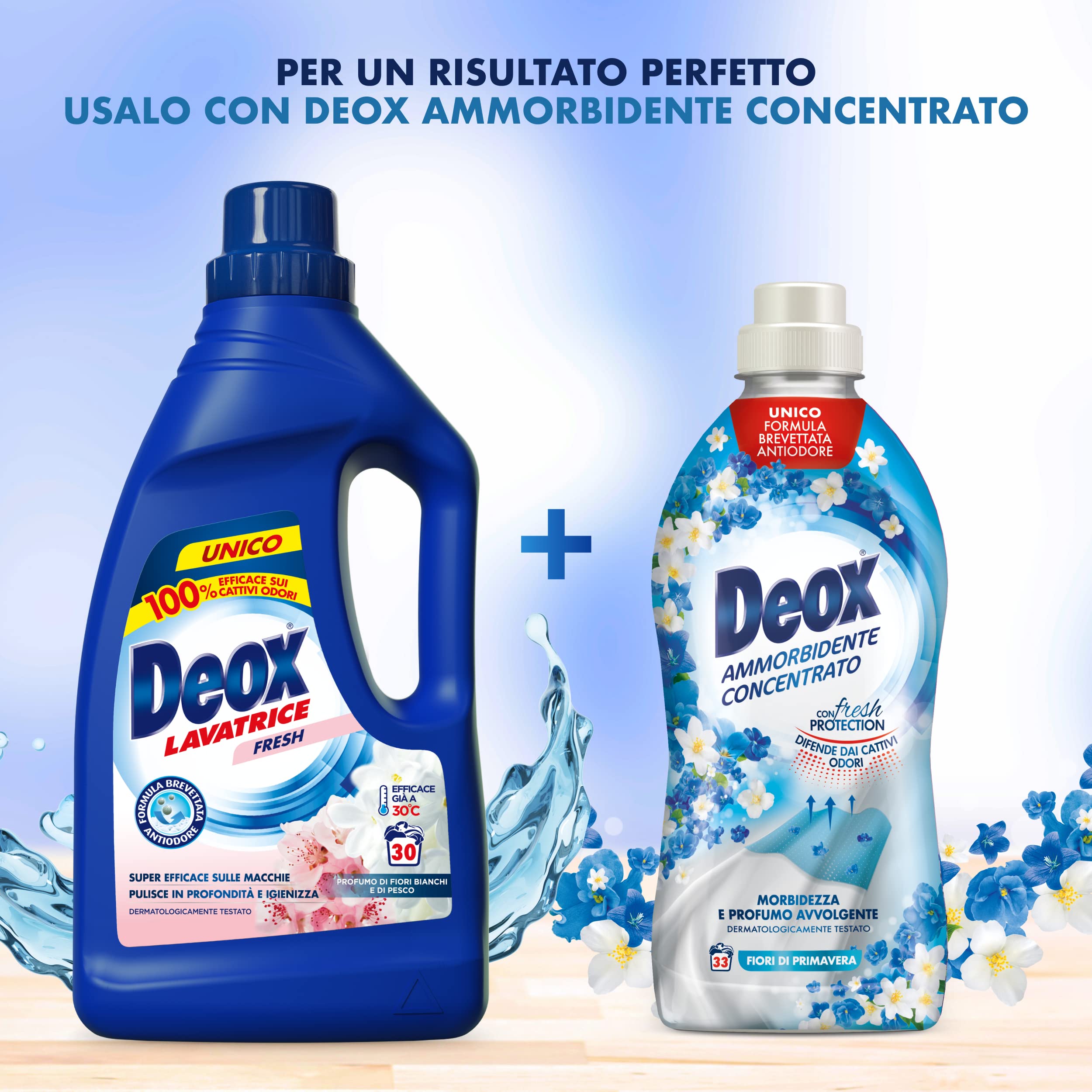 Deox - Detersivo Lavatrice Liquido Fresh, 144 Lavaggi, Smacchia e Igienizza, con Formula Antiodore, 1200ml x 6 Confezioni