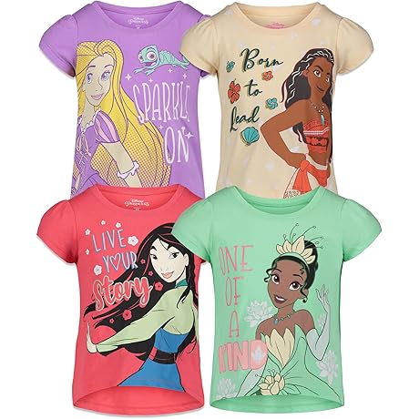 Girls' Shirts for Ages 6-7, Pack of 4 Simple Cotton T-Shirts