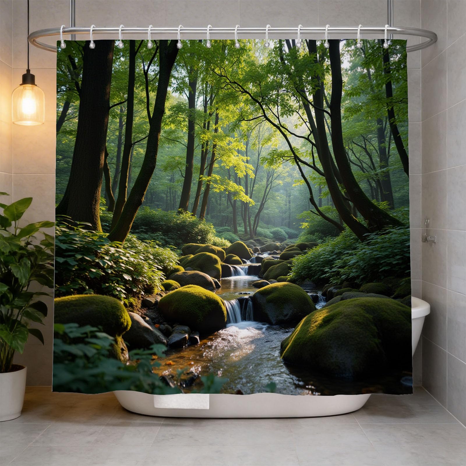 Hongduo 3D Woods Scene Shower Curtain for Stalls Bathtubs Woods River Bathroom Decor Shower Curtain Set Polyester Fabric Waterproof 120x180cm/48X71 Inch with Hooks