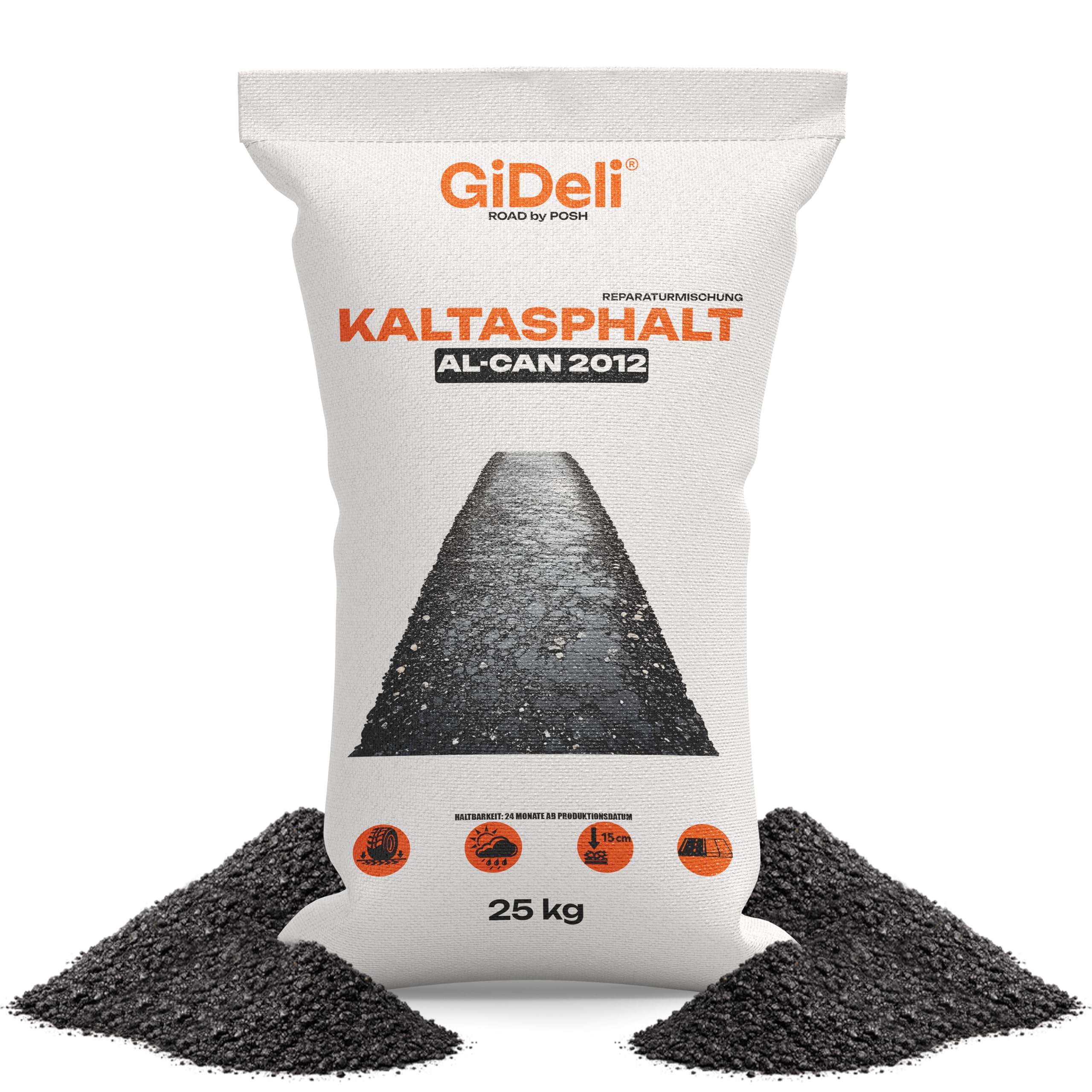 GiDeli asphalte à froid 25 kg, pour réparation de fissures, prêt à l'emploi, avec un grain de 0 à 8 mm, peinture bitumée, utilisation universelle
