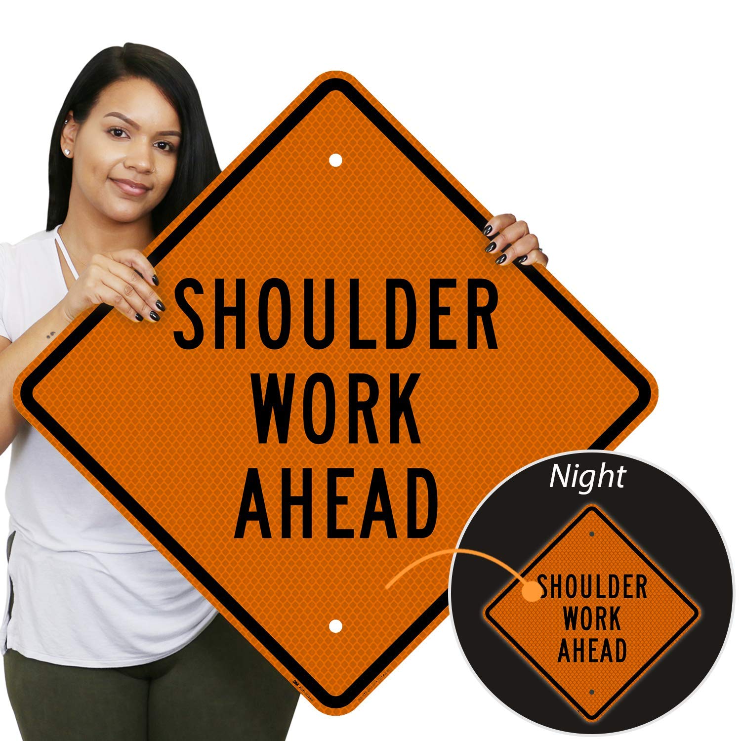 SmartSign Cartel "Shoulder Work Ahead" | 24" x 24" 3M de aluminio reflectante de grado de diamante fluorescente