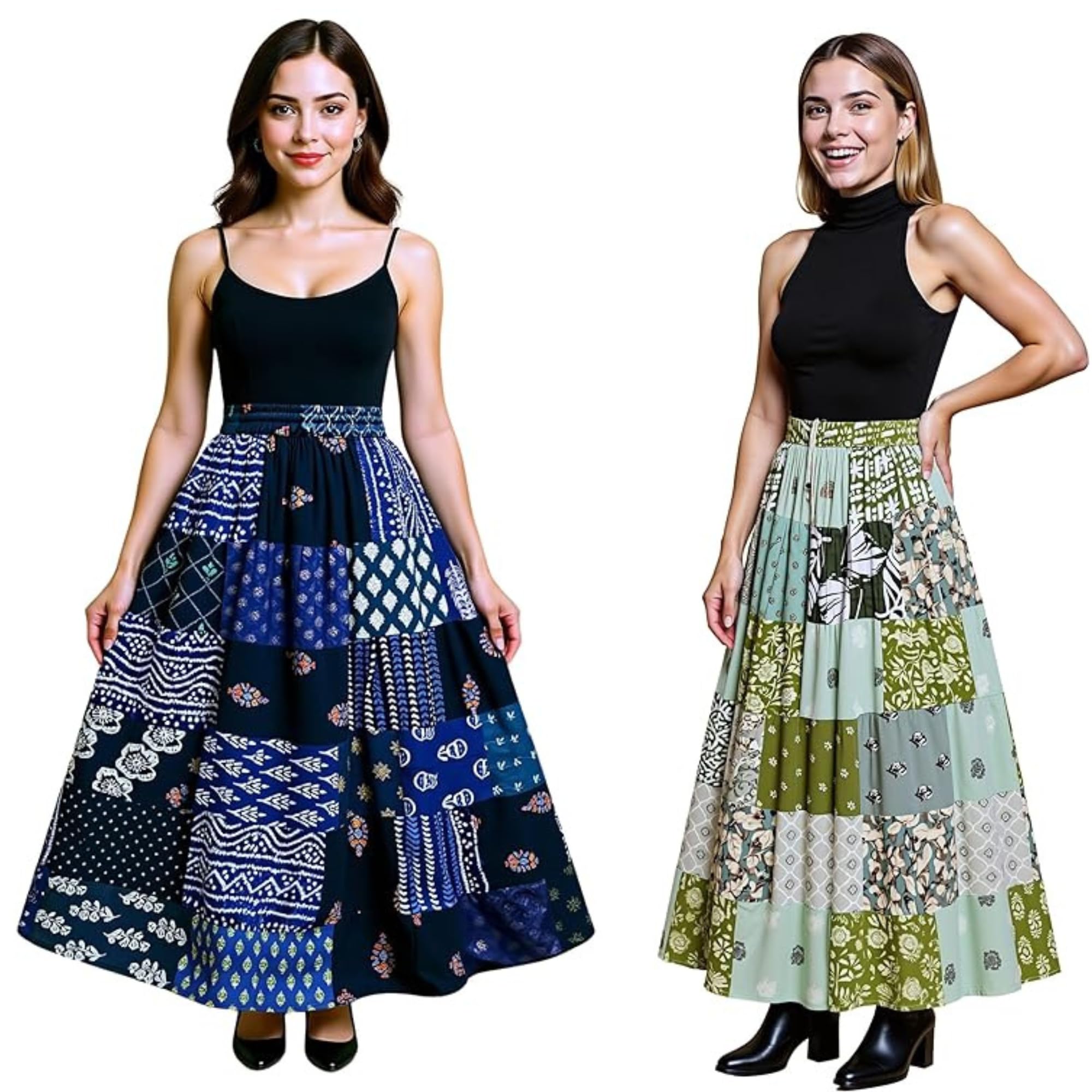 Women's Rayon Fabric Printed Flared Design Casual Free Size Combo of Long Skirt with Elastic Waistband Pack of 2-picture-45
