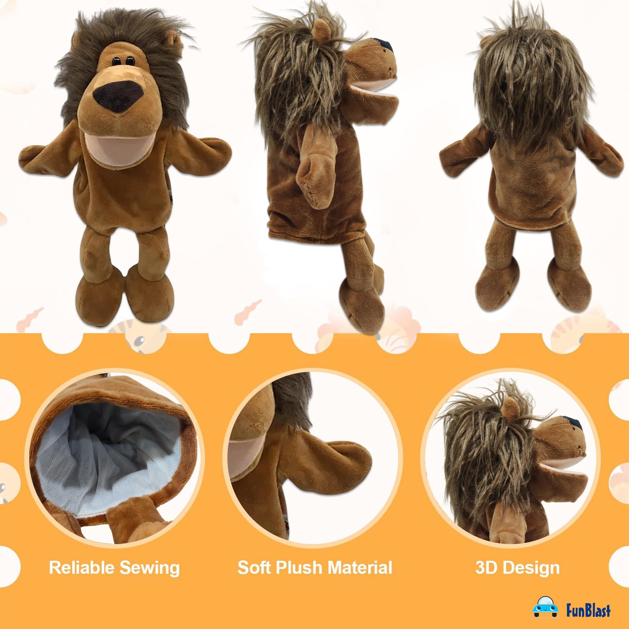FunBlast Hand Puppets for Kids – Cute Animal Soft & Interactive Plush Lion Puppets for Storytelling, Role Play & Learning Toys, Perfect for Toddlers & Children (Dark Brown) 4