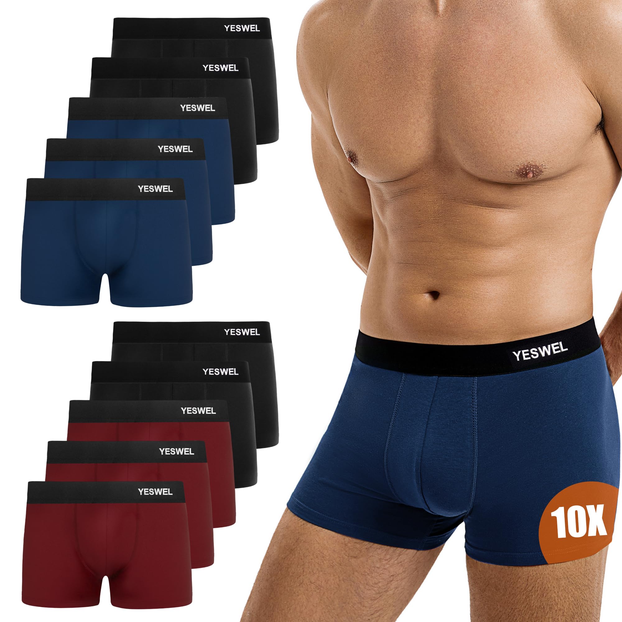 YESWEL Boxershorts Herren 10er Pack, Ohne Kratzenden Zettel Unterhosen, Atmungsaktive Männer Unterwäsche, Baumwolle Retroshorts (Gr. S - 4XL)
