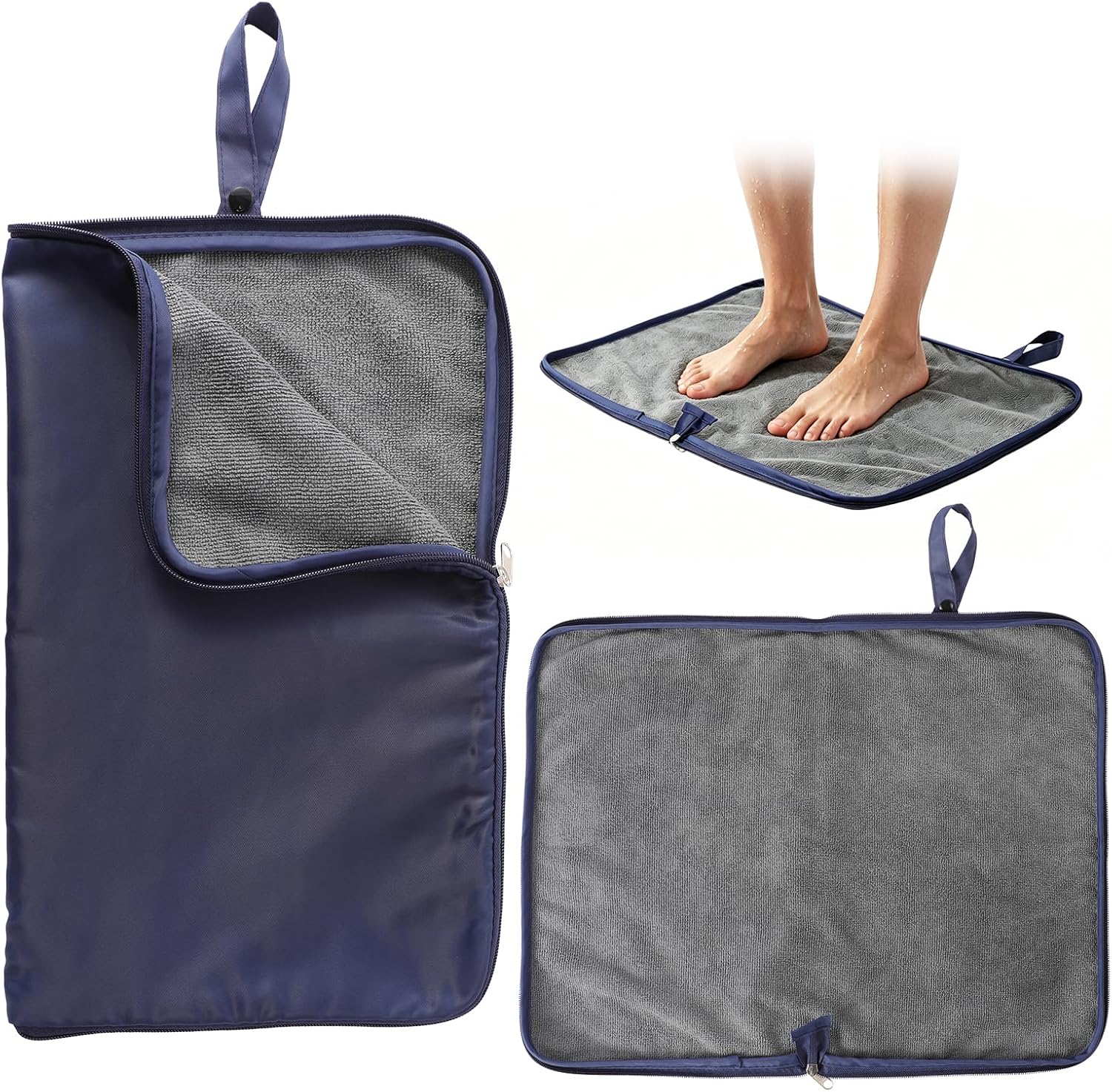 Wet Dry Bag 2-in-1 Towel 16x20 Leakproof Swim Gym Diaper Navy Blue | Unzips to a fleece mat, zips into a waterproof pouch. Keeps bags & seats dry. Holds wet swimsuits, gym clothes, diapers