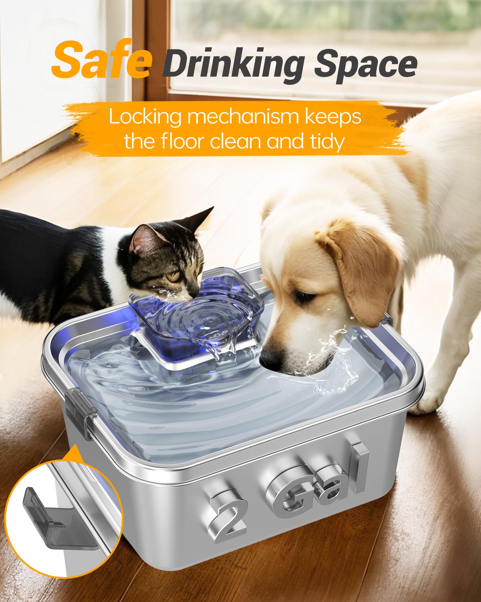 PETDOTT 2 Gallon Stainless Steel Dog Water Fountain - Large Pet Fountain With Filter For Dogs & Cats - View #8