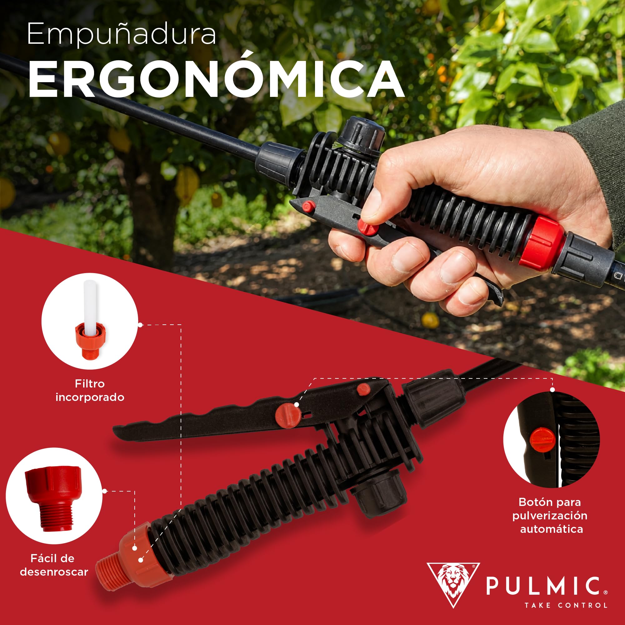 Pulverizador Eléctrico Pegasus 15L PULMIC, Sulfatadora eléctrica a Batería Litio 25V MAX Extraíble, hasta 15h Autonomía, 3 Velocidades, 3 Boquillas, Mochila Pulverizadora