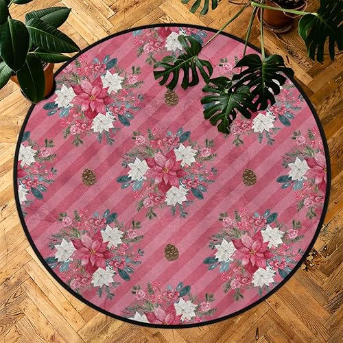 Miniatura 7 de Christmas Flower Poinsettia 06 Round Area Rug 3ft Machine Washable Circular Rugs for Dining Room Table Bedroom Playroom Throw Rugs for Dog Living