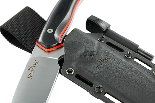 Miniatura 9 de JEO-TEC N21 Bushcraft Survival Hunting Cuchillo táctico de hoja fija - BOHLER N690C acero inoxidable, funda de cuero multiposición, piedra afiladora