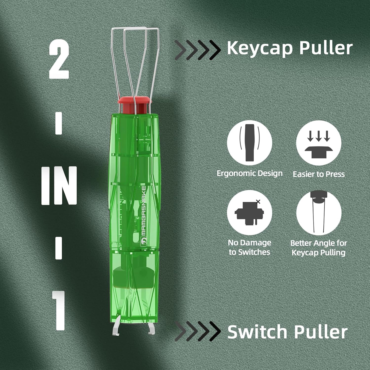 MAMBASNAKE 2-in-1 Keycap Switch Puller, 304 Stainless Steel Key Removal Tool for Hot Swappable Mechanical Keyboard and DIY Custom Gaming Keyboard - Transparent Green