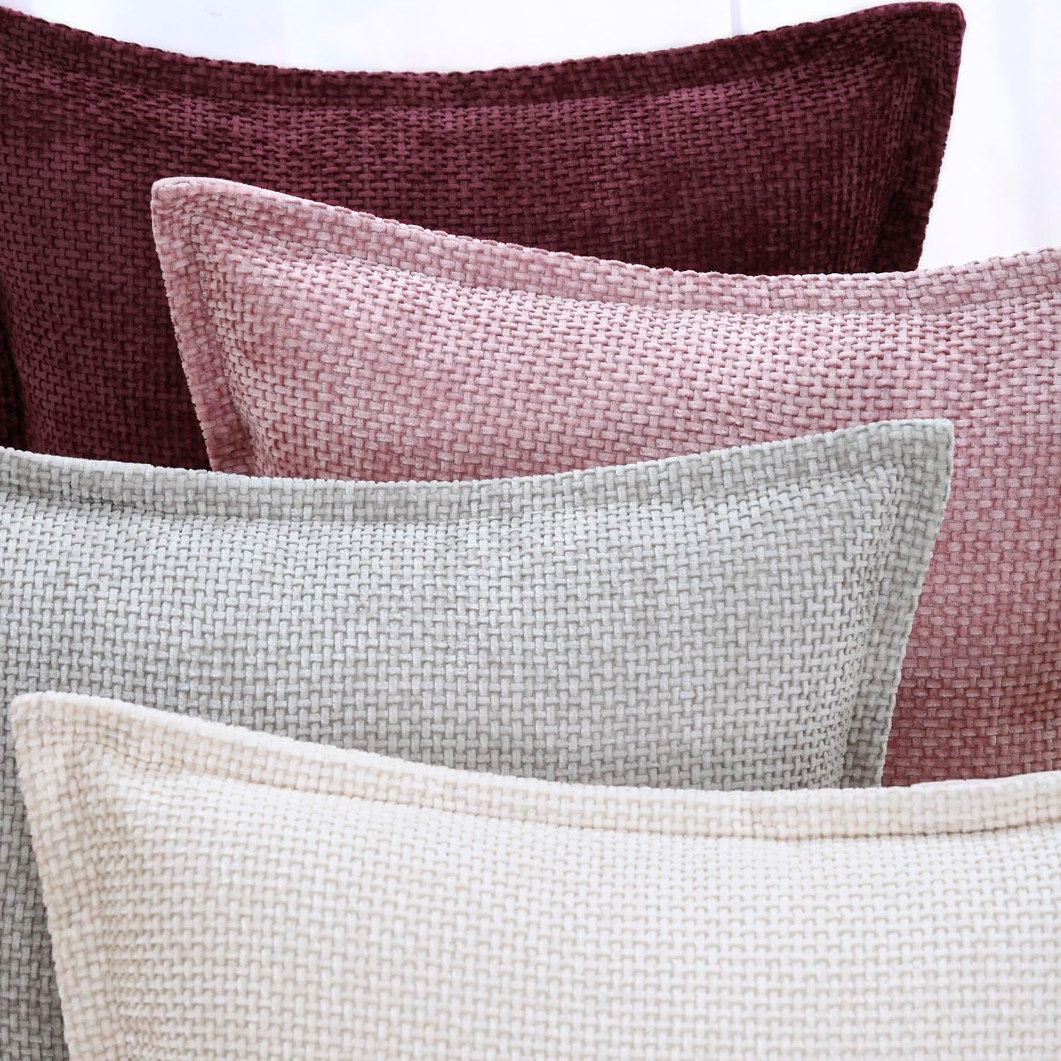 MADIZZ Decorative Chenille Velvet Throw Pillow Covers Set of 2 Soft Boho Textured Neutral Couch Throw Pillow for Bed Modern Farmhouse Home Decor for Sofa Livingroom Burgundy 20x20 Inch