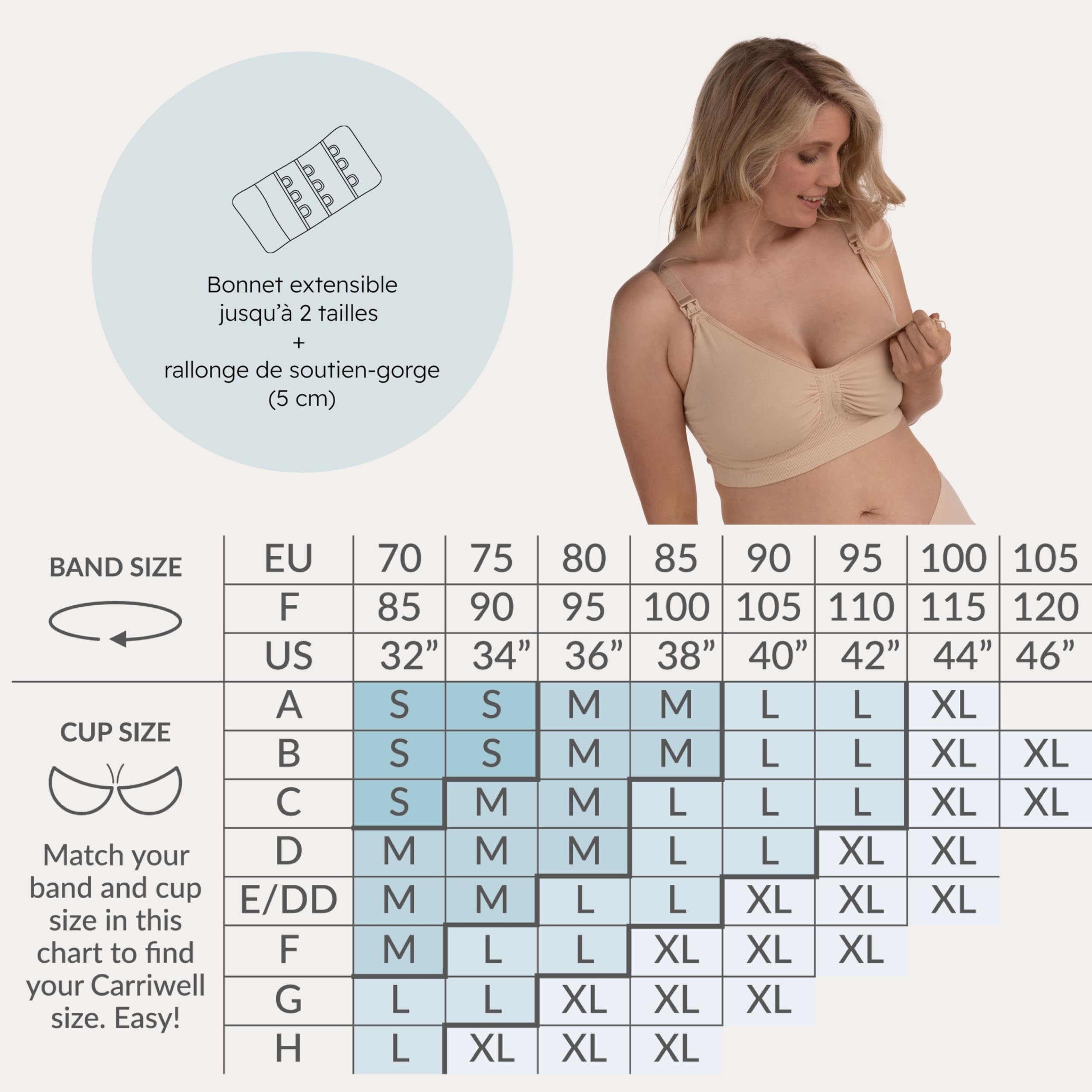 Carriwell Soutien-Gorge Allaitement avec Armature Gel Brevetée – Brassière Allaitement Femme, Modèle Grossesse, Confort Respirant sans Couture