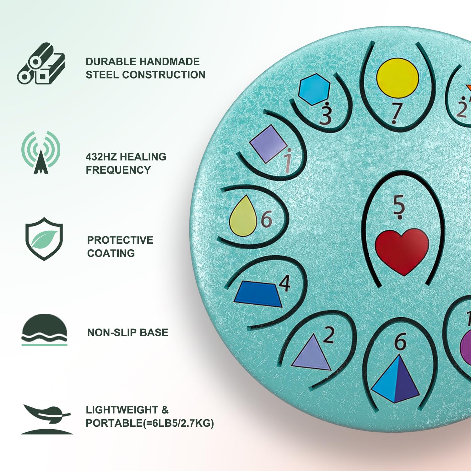 Steel Tongue Drum 6,8 Zoll 13 Noten - Outdoor Percussion Regentrommel für den Garten, Meditation & Stressabbau - Musikgeschenk für Erwachsene & Anfänger (Malachit)