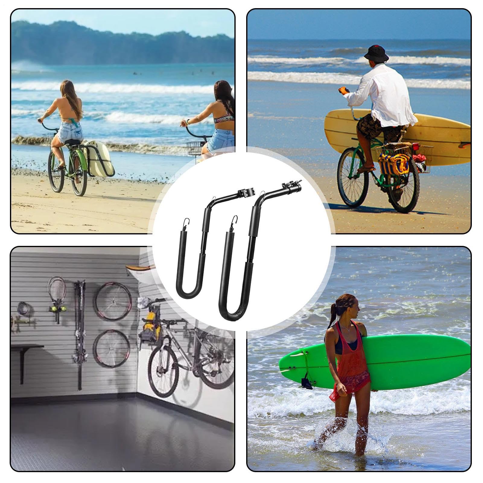 Porta da surf per bicicletta | Tavola da surf con fissaggio rapido e rimovibile, compatibile con e shortboard, robusto in metallo per viaggi in spiaggia