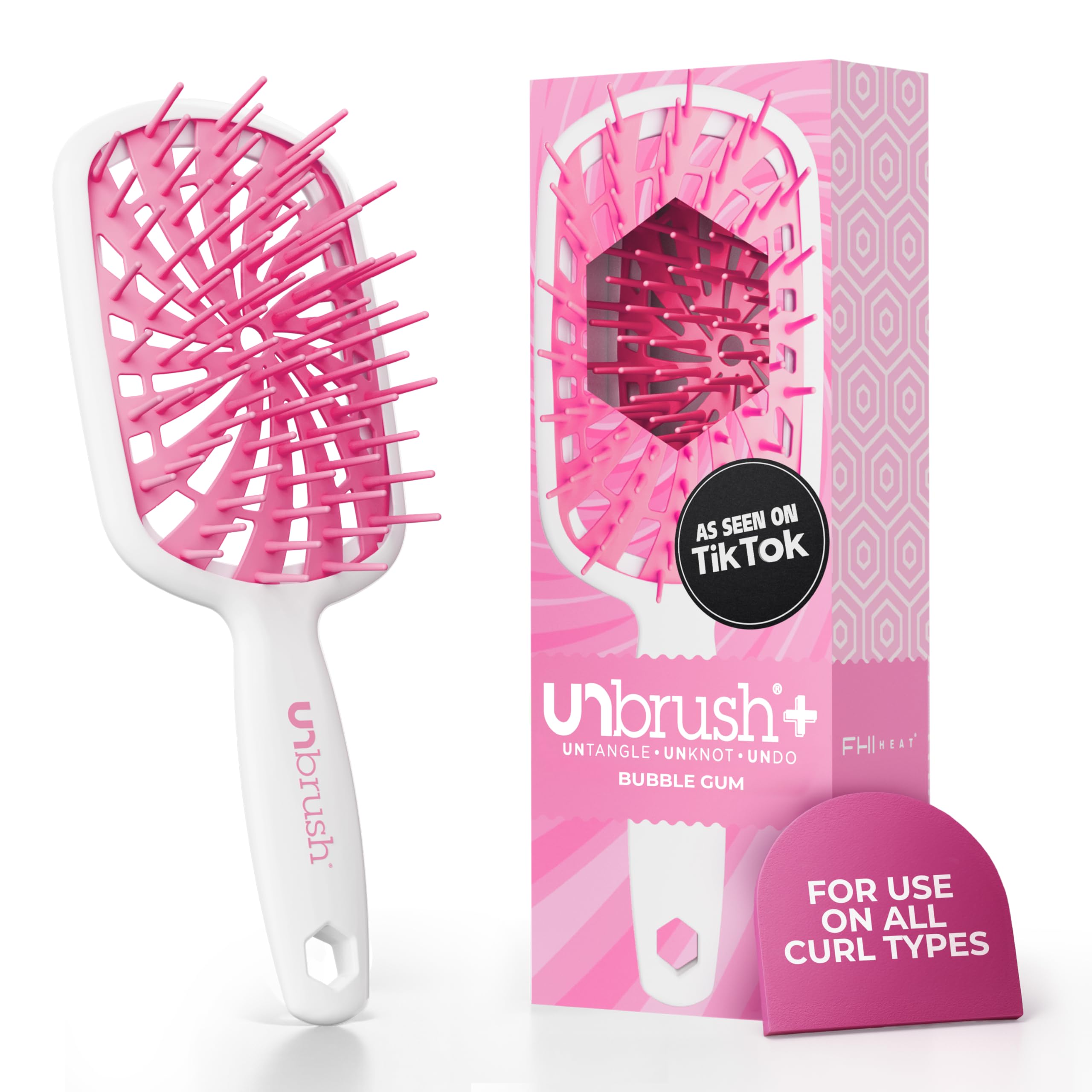 UNbrush Plus — Curly Hair Brush for Gentle & Effective Detangling on Wet or Dry Fragile Hair Types — Detangler Brush w/ 84 UltraFlex Bristles, Ultra-light, Vented, Anti Static Hairbrush