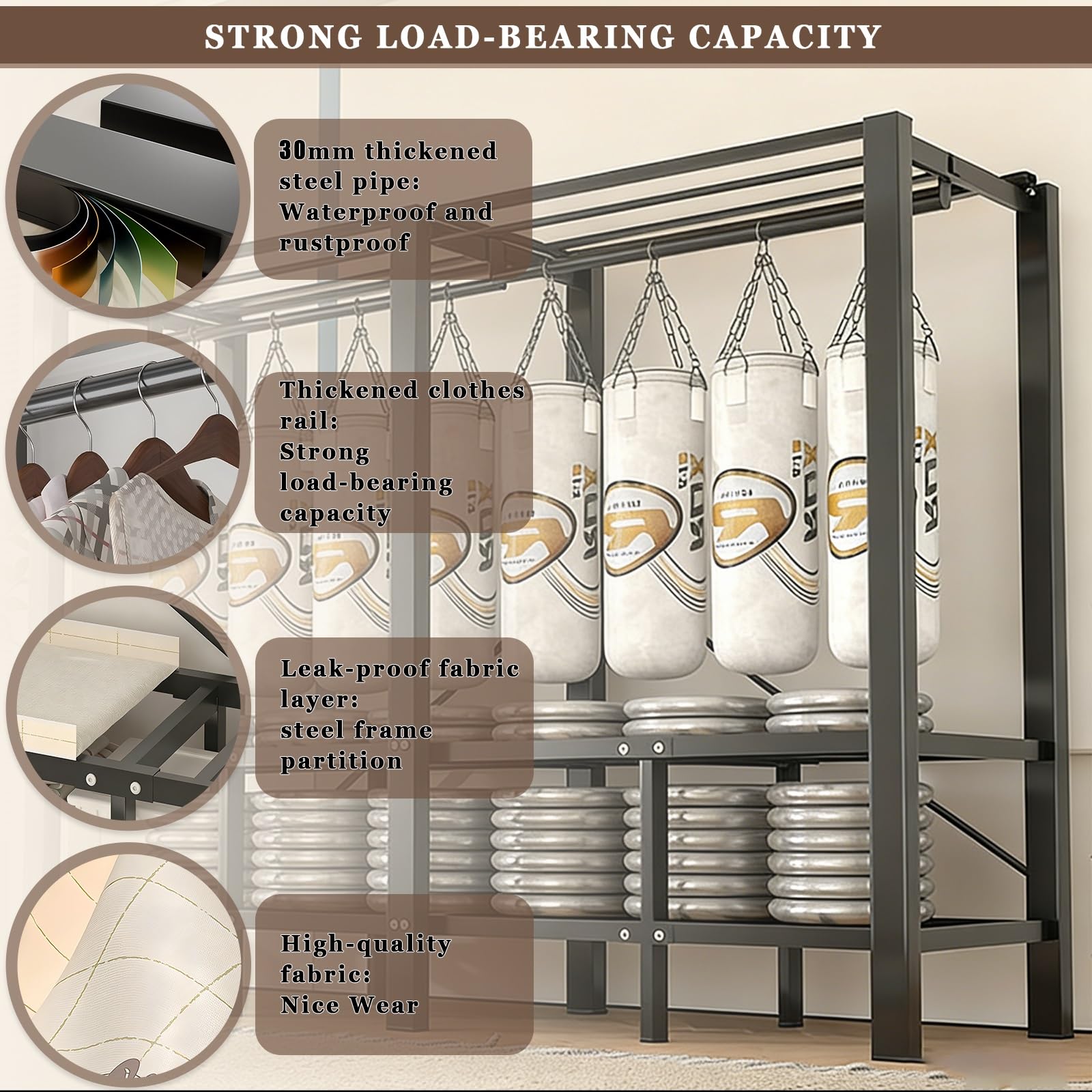 Einfach Stoffschrank Klappbarer,Kleiderschrank Mit Kleiderstange Stoff Offener Für Schlafzimmer,Metall Geschlossener Faltschrank,Große Kleiderschrank Faltbarer,Für Schlafzimmer(203cm/80in)