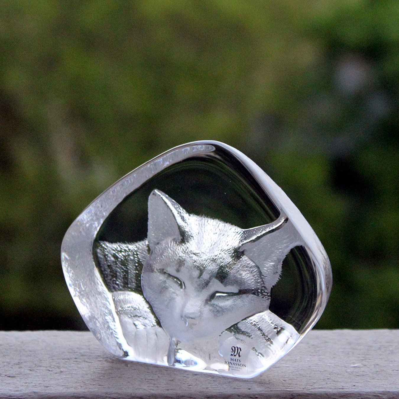 MALERAS ART GLASS WILD LIFE SCULPTURE CAT SLEEPY, DESIGN & SIGN