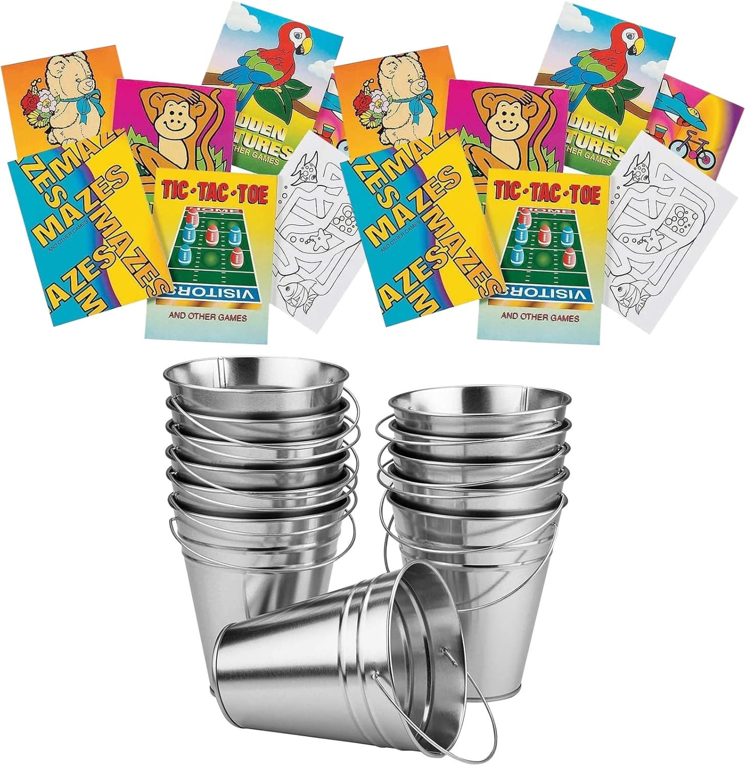 Kicko Large Galvanized Metal Buckets Bulk 12 Pack with Handle 5 X 4.5 Inches