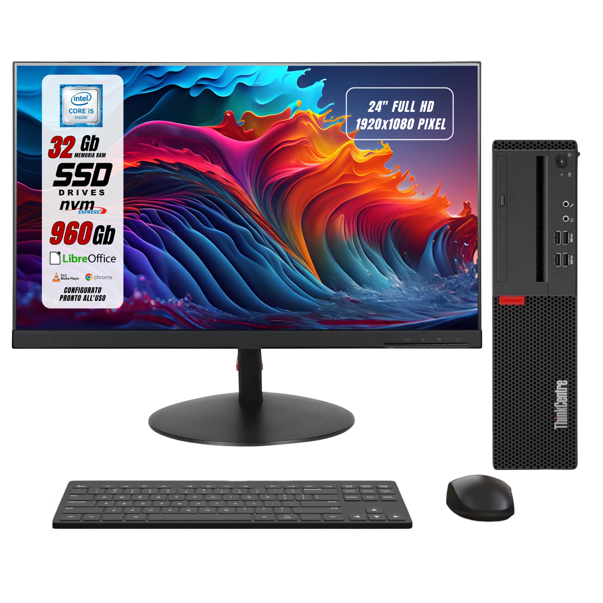 Lenovo, Postazione Completa, Pc Desktop Intel i5-6500 4 Core, Ram