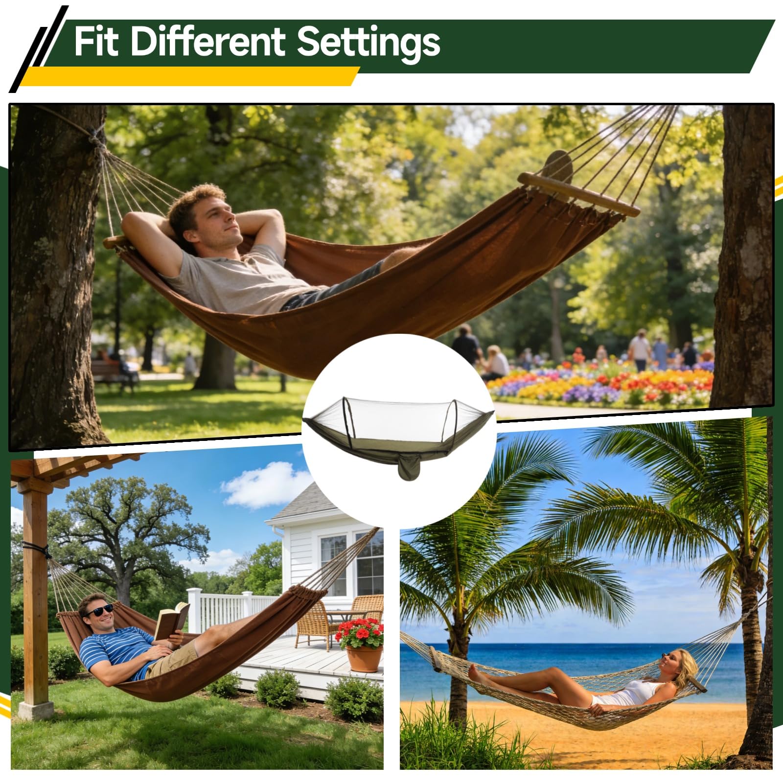 Amaca da campeggio con zanzariera, portatile, installazione rapida, 2,6 x 1,4 m, amaca altalena per campeggio all'aperto, escursionismo, viaggi, include moschettoni e cinghie per alberi