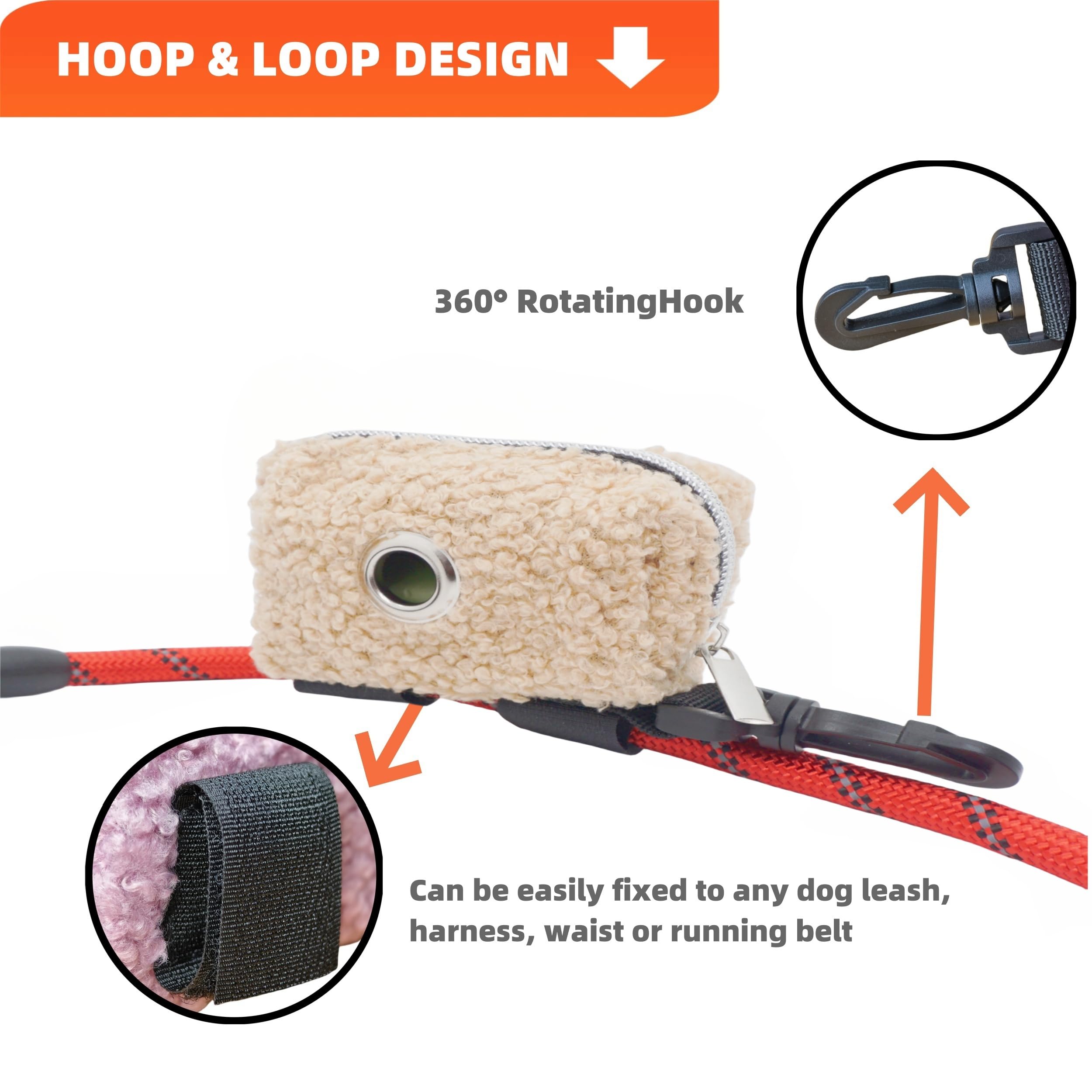 Fluffy Dog Poop Bag Holder - Portable Waste Bag Dispenser For Leash, Soft Fabric With Clip | Includes 1 Roll Of Bags, Pale Yellow - View #10
