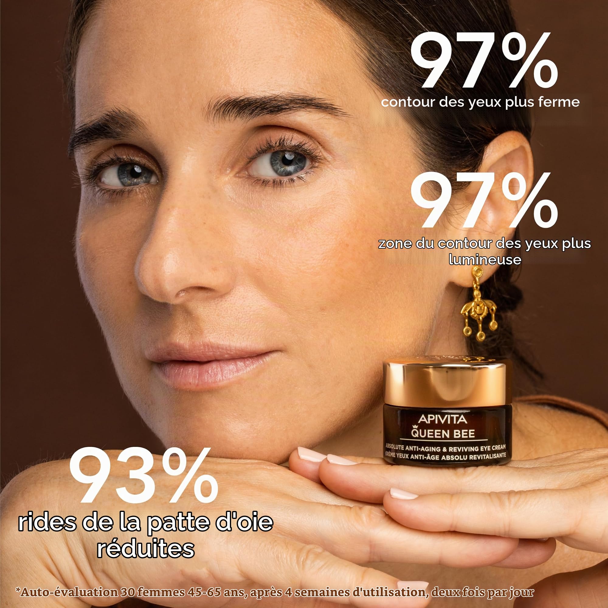 Apivita Queen Bee Crème Yeux Anti-Âge Absolu Régénérante 15ml - Avec Gelée Royale à Libération Contrôlée, Propolis, Miel - Combat les rides des pattes d'oie et les poches sous les yeux