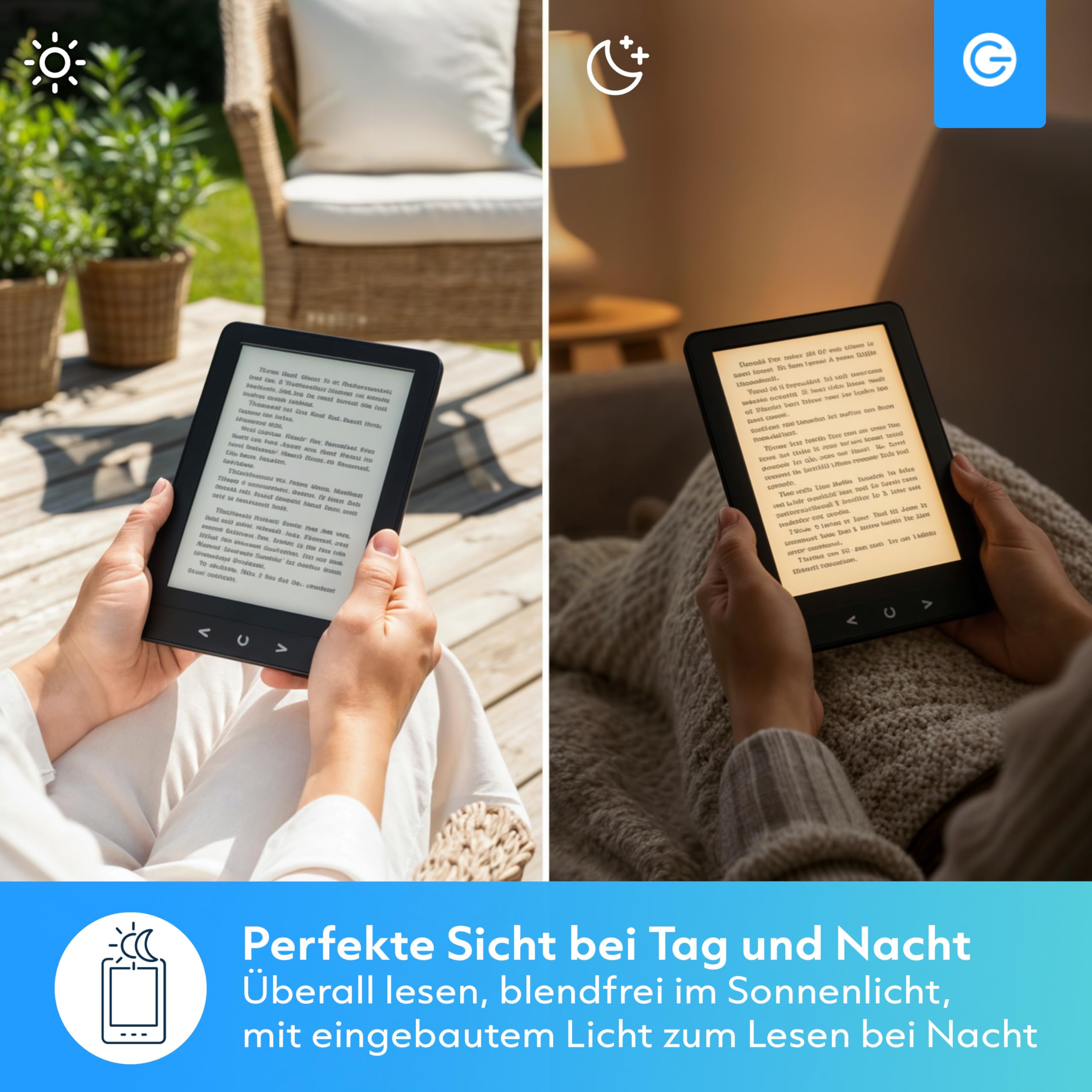 Silvergear® Ebook Reader Gerät mit Hintergrundbeleuchtung | 6-Zoll E-Ink-Touchscreen | 4 GB Speicher für 3000+ E-Books | Pocketbook | Blendfrei und Leicht | Schwarz