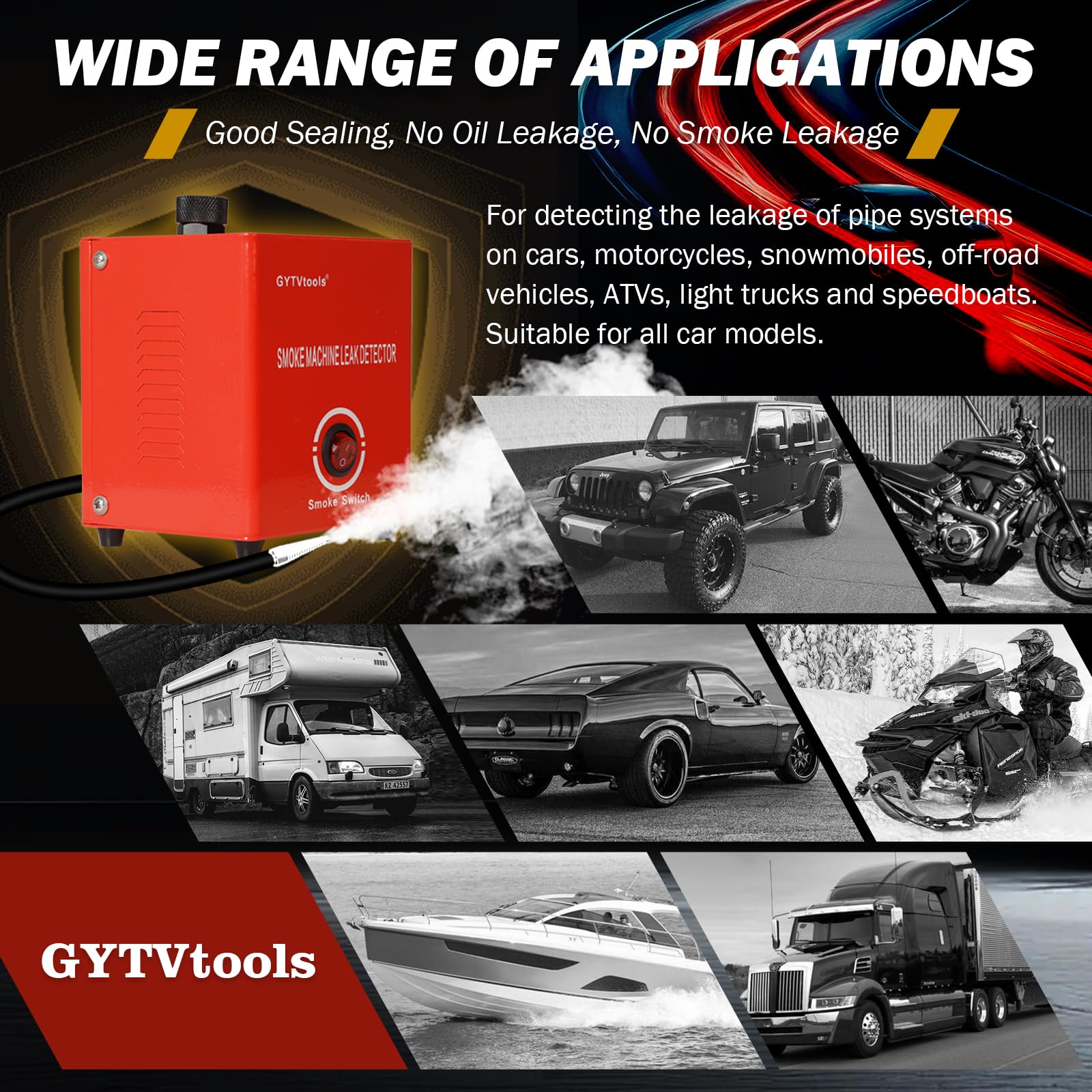 Smoke Leak Detector ，Automotive Smoke Machine， for Detecting leaks in Vacuum, Fuel, EVAP and Other Automotive Systems. (Red Strap Model)