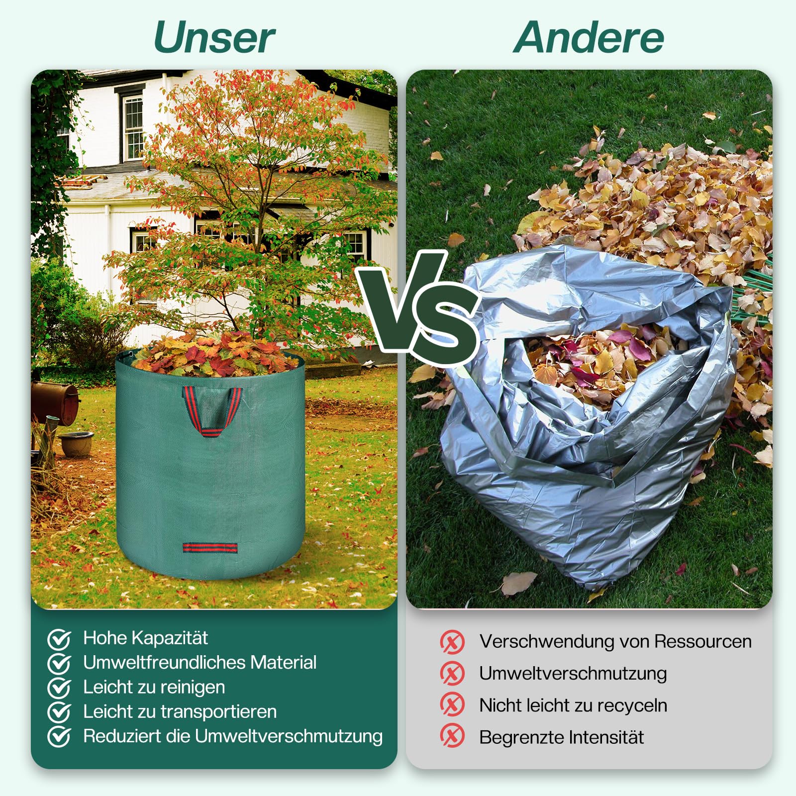 Sac Jardin Dechets Verts 2x 500L - Sac Dechets Verts avec Poignées, Pliable et Réutilisable - Sacs Vegetaux Jardin pour Ramasse Feuilles Mortes
