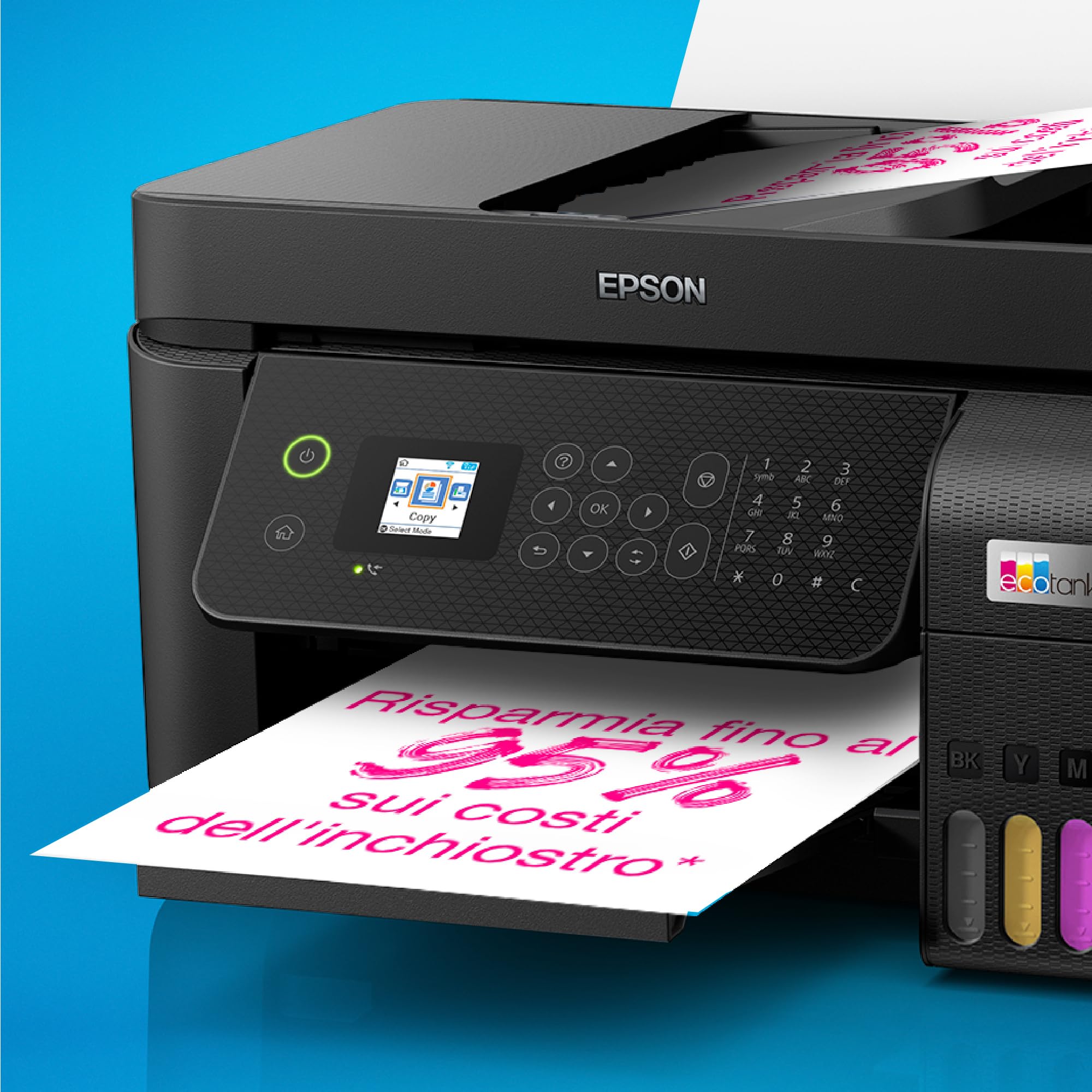 Epson EcoTank ET-4800 Stampante con Serbatoi D'inchiostro A4 Wi-Fi Ethernet Stampa Copia Scansione Fax LCD 3.7 cm ADF 3 Anni Inchiostro Inclusi