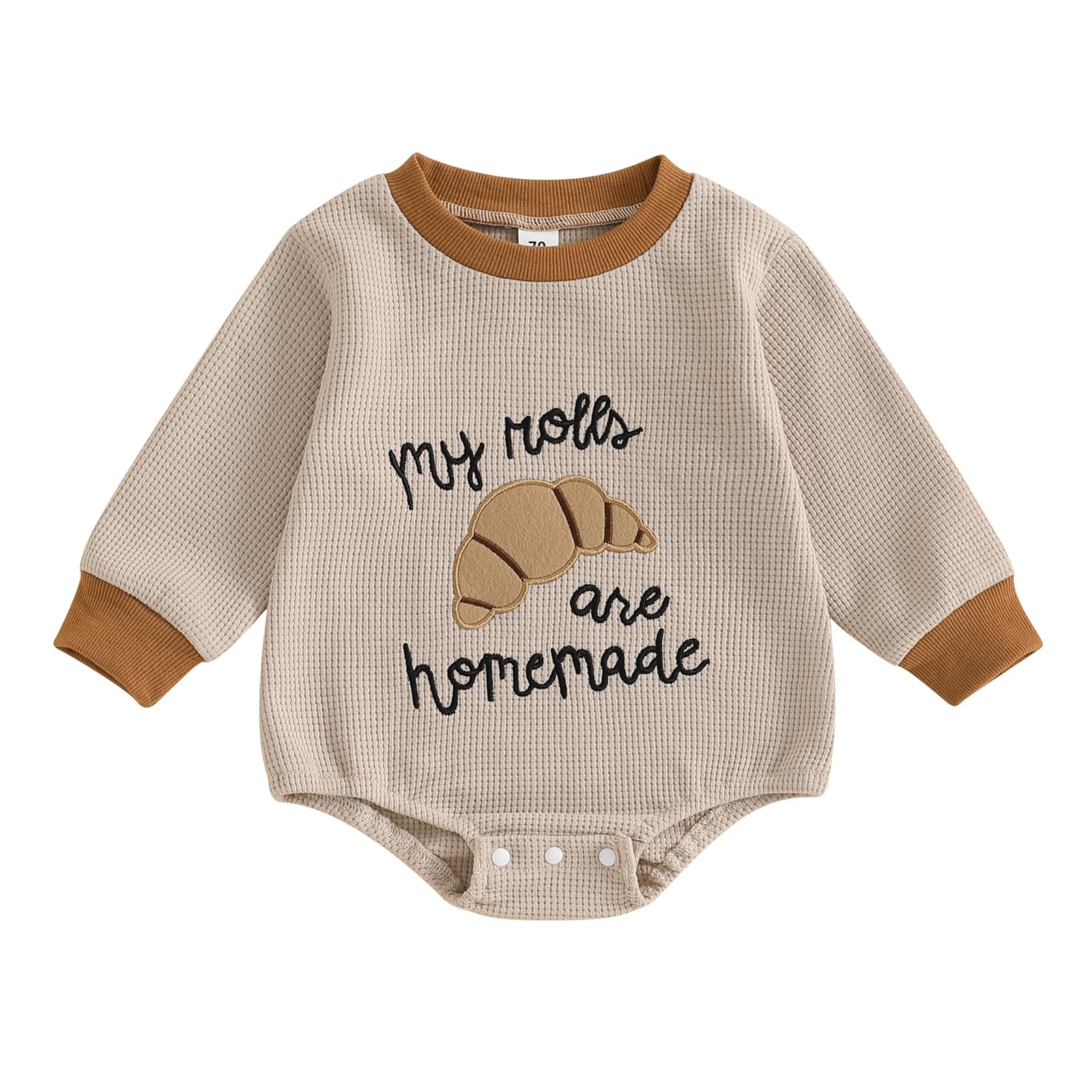 Honganda Baby Boy Girl Thanksgiving Outfit My Rolls are Handmade Turkey Romper Sweatshirt Onesie Fall One Piece Clothes (Khaki Brown, 0-3 Months)