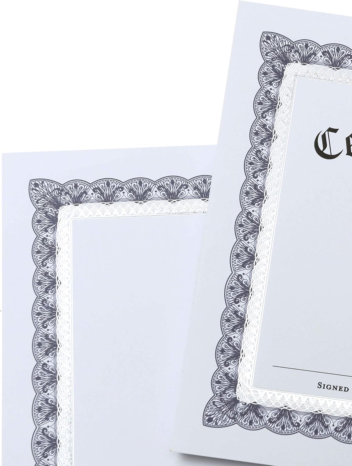 Gartner Studios Certificate Paper, White with Blue and Silver Ornate Foil Border, 80lb 8.5” x 11”, 15 Count : Office Products
