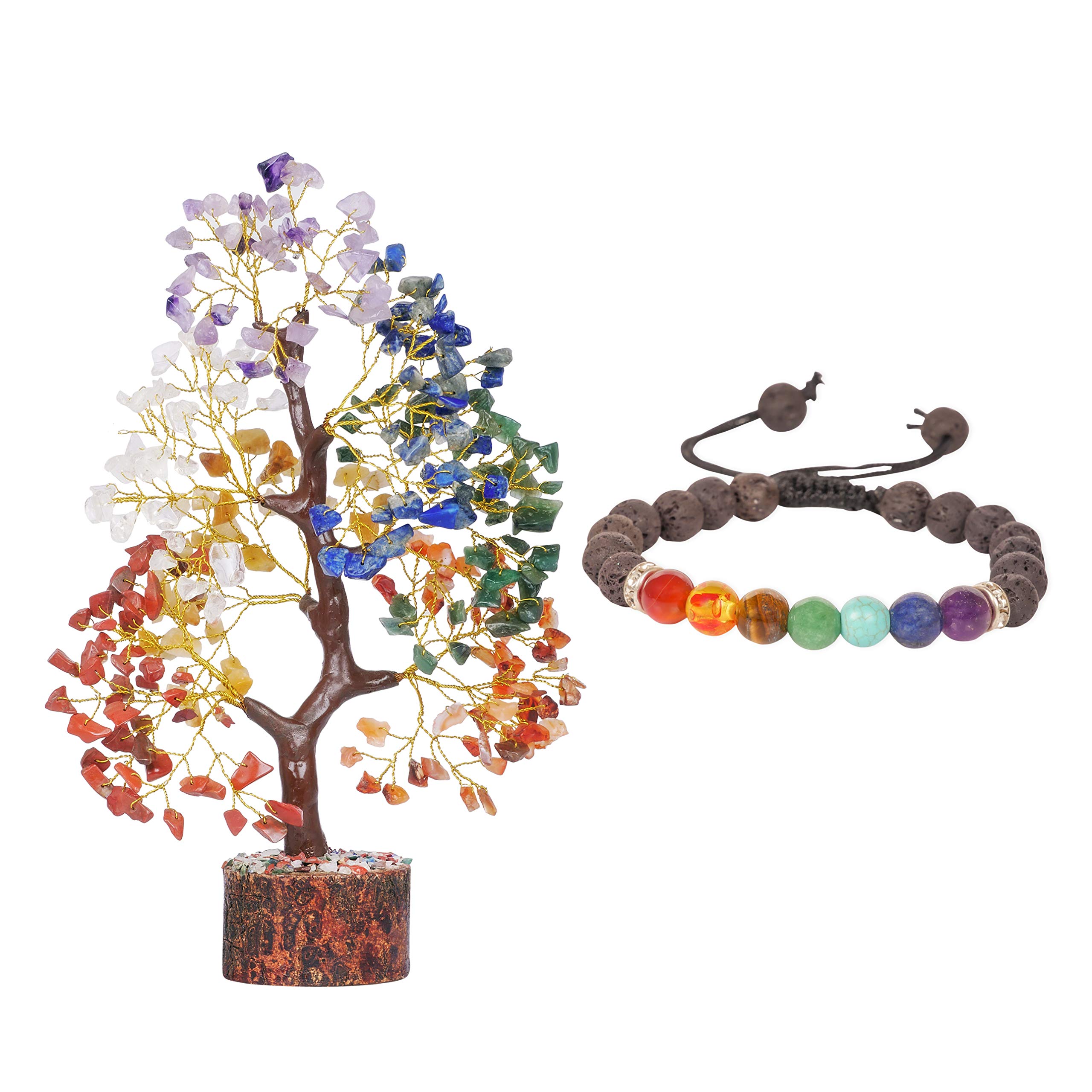 PYOR Crystals and Healing Stones - 7 Chakra Tree of Life - Crystal Beaded Bracelet - Spiritual Gift - Lave Beads Bracelet - Good Luck - Chakra Stones, Crystal