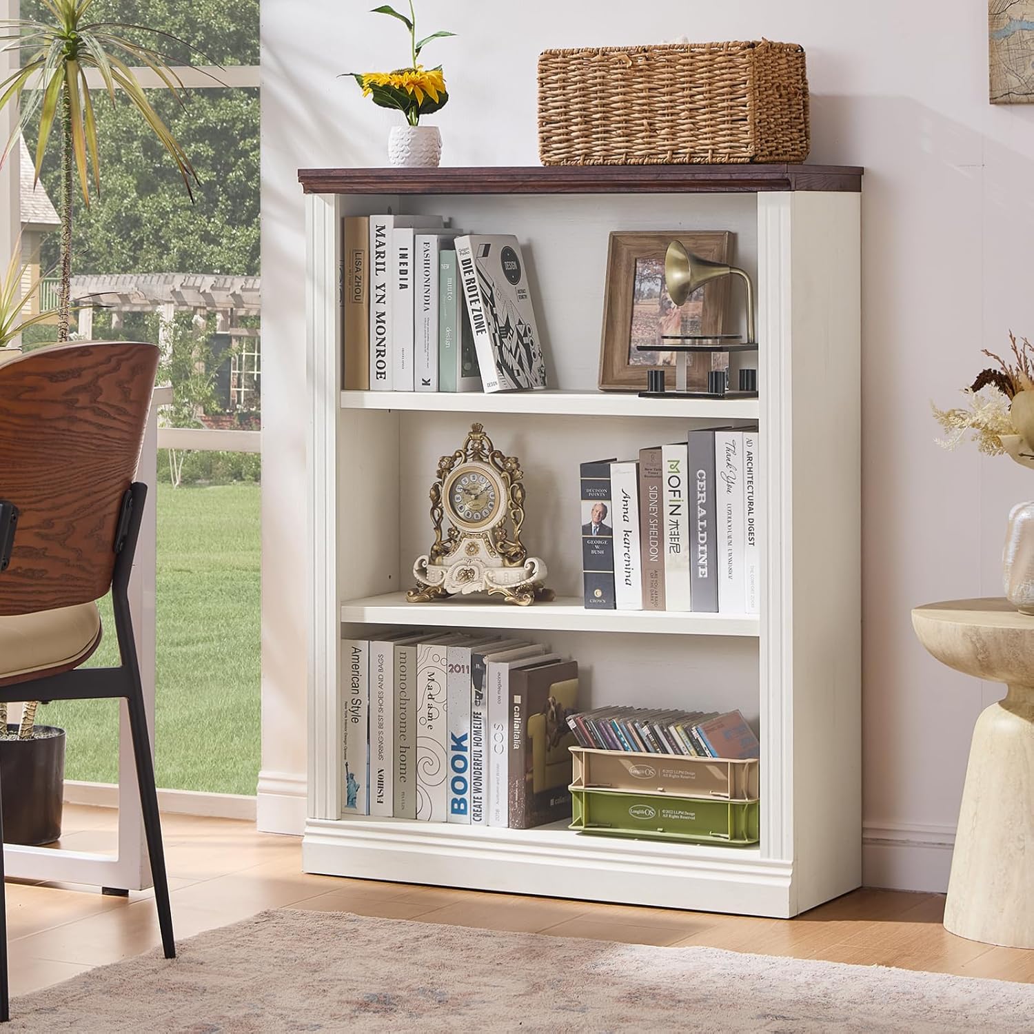 RWYHG 43" White Tall Bookshelf,3-Tier Thick Wooden Book Shelf with Adjustable Shelves,Free Standing Farmhouse Bookcase with Open Display Storage,Floor Vintage Bookshelves for Living Room,Office