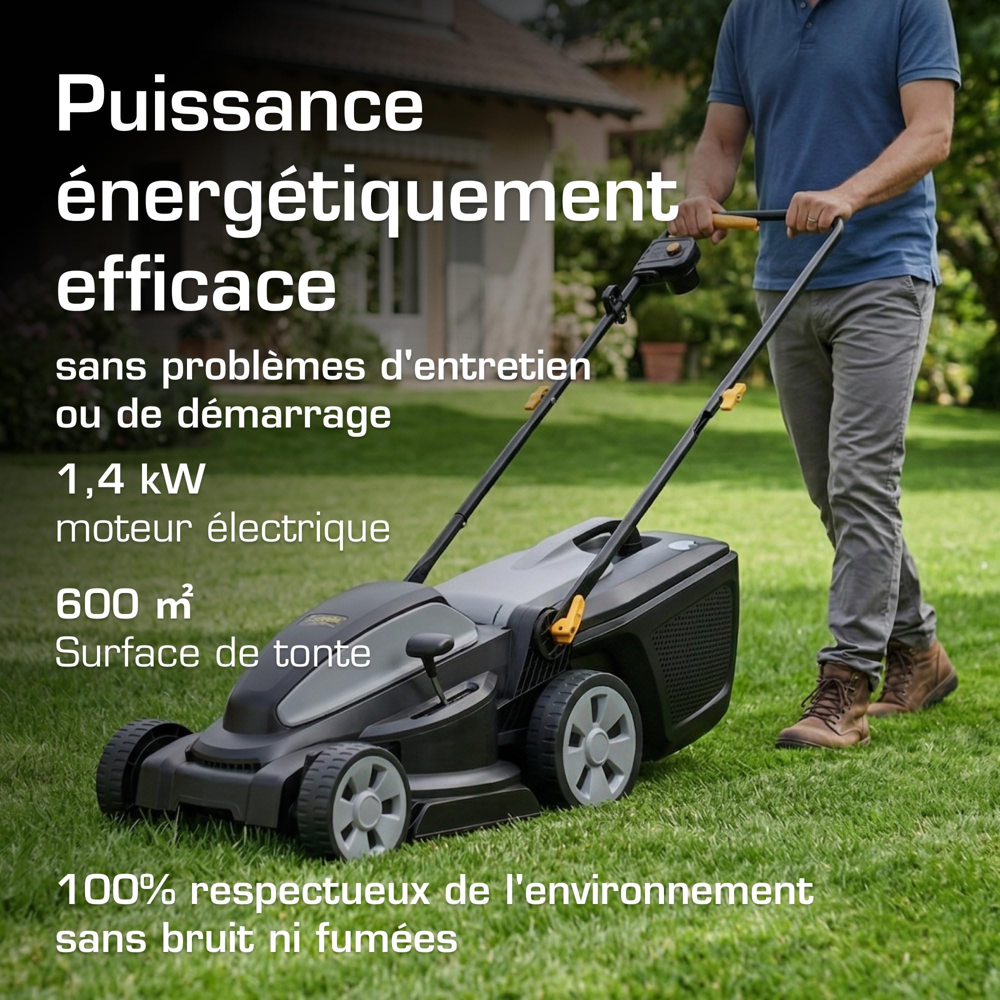 Alpina AL1 38 E Tondeuse Électrique, 1400 W, 38 cm – Bac 40 l, Réglage Centralisé 6 Positions – Idéale pour Jardins Petits et Complexes