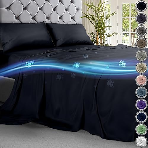 DECOLURE Juego de sábanas refrescantes Cal-King, 4 piezas, lujosas y suaves, tamaño California King, sábanas refrescantes para personas que duermen