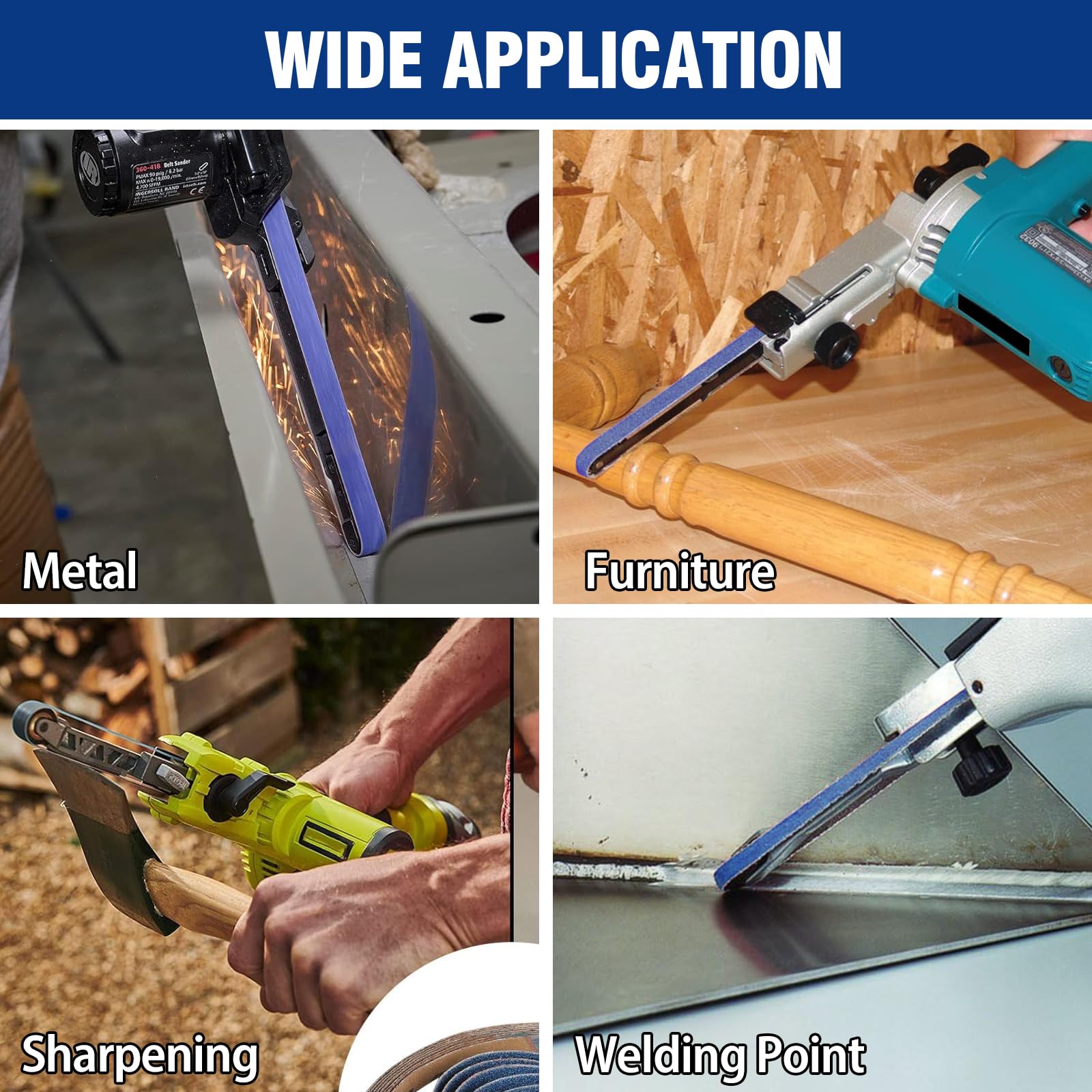 Lot de 40 bandes abrasives en oxyde de zirconium de 1,27 cm x 45,7 cm, pour ponceuse à bande pneumatique, 8 bandes abrasives de grain 40/60/80/120/240 pour le travail du bois, le polissage des métaux,