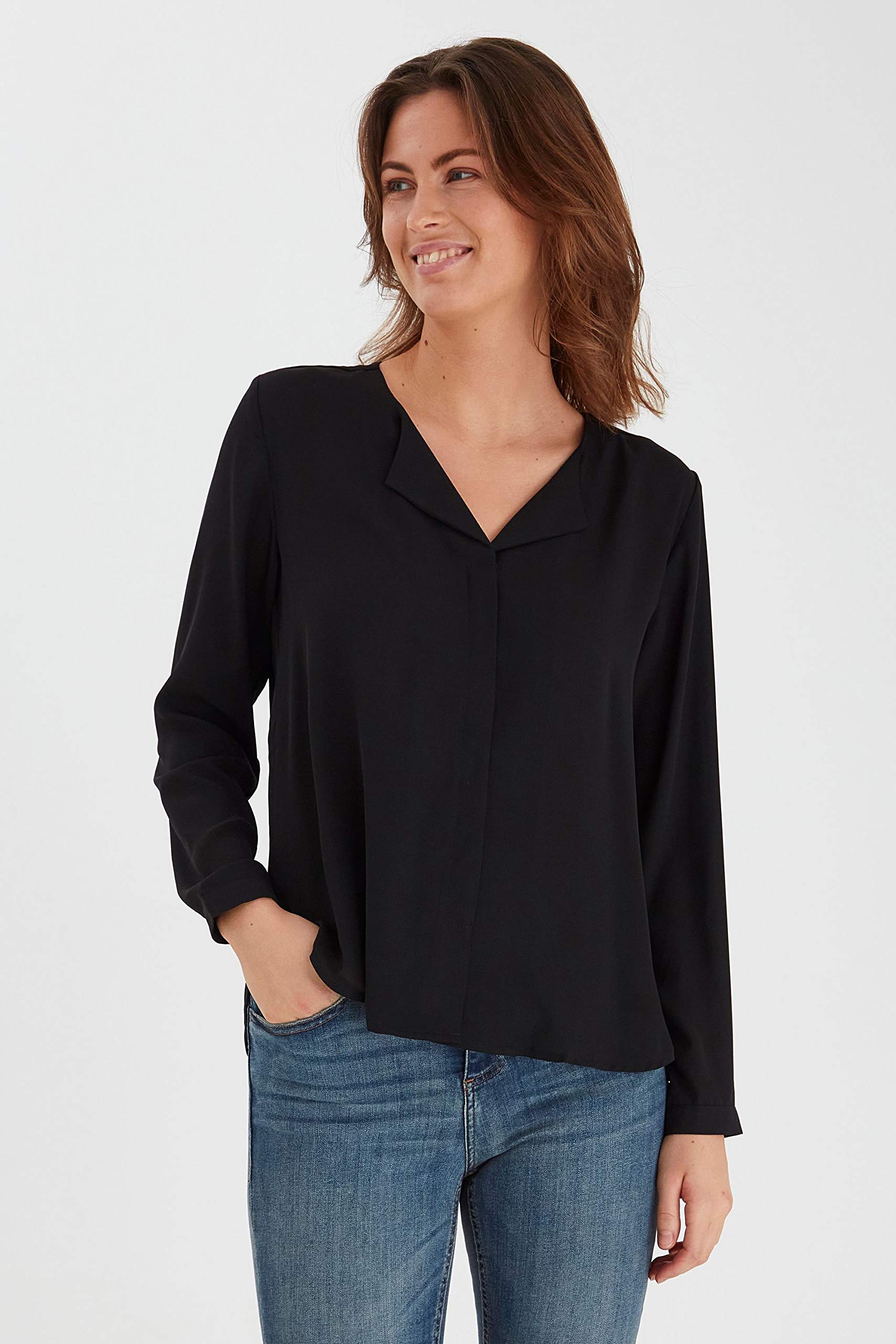 b.young BYHialice Damen Bluse Hemdbluse Langarm mit V-Ausschnitt