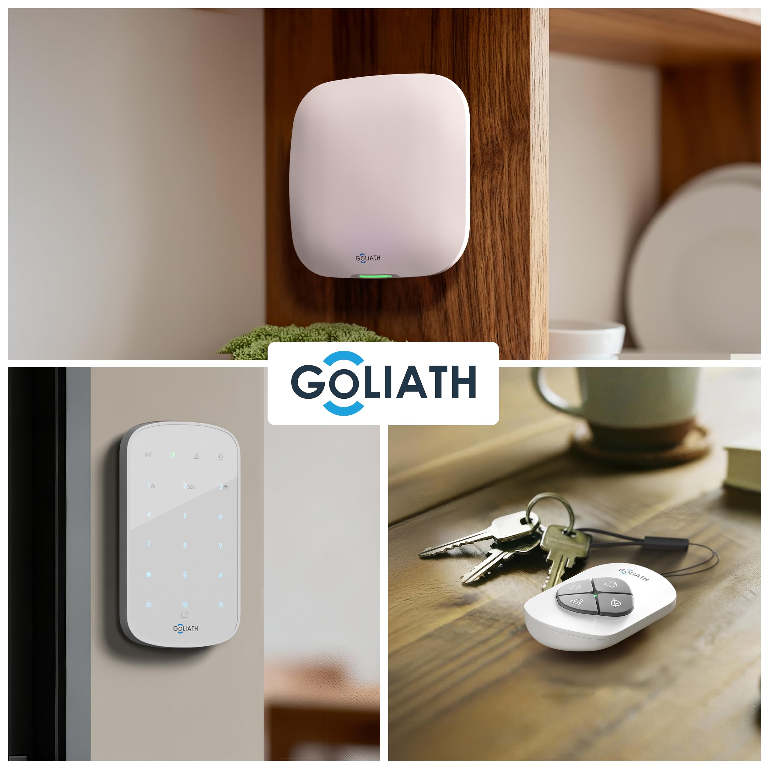 GOLIATH AirShield Alarmanlage Set, Funk 868 MHz, Alarmanlage mit Kamera Bewegungsmelder, App Steuerung, Tür Fensterkontakt, Innensirene, Keypad RFID, Einbruchmeldeanlage Haus oder Wohnung, Starterset