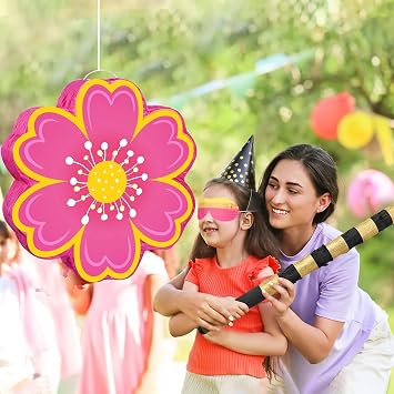Aoriher Daisy Flower Pinata Set with Blindfold and Bat Pink Flower Pinata