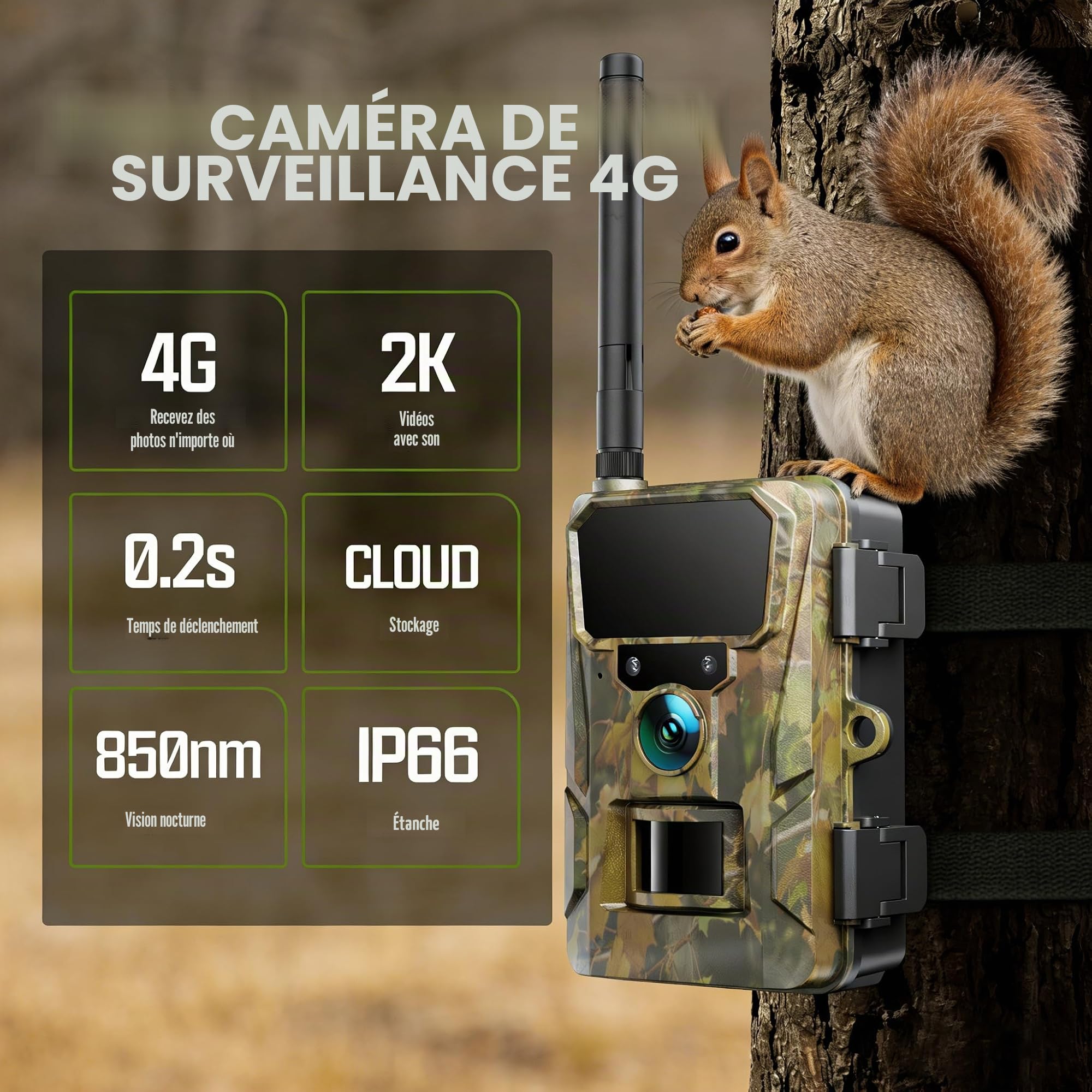 CEYOMUR 4G LTE Camera de Chasse, 2K HD Caméra de Chasse avec SIM Card | Vision Nocturne Infrarouge et Activée par Le Mouvement Piege Photographique pour la Surveillance de la Faune