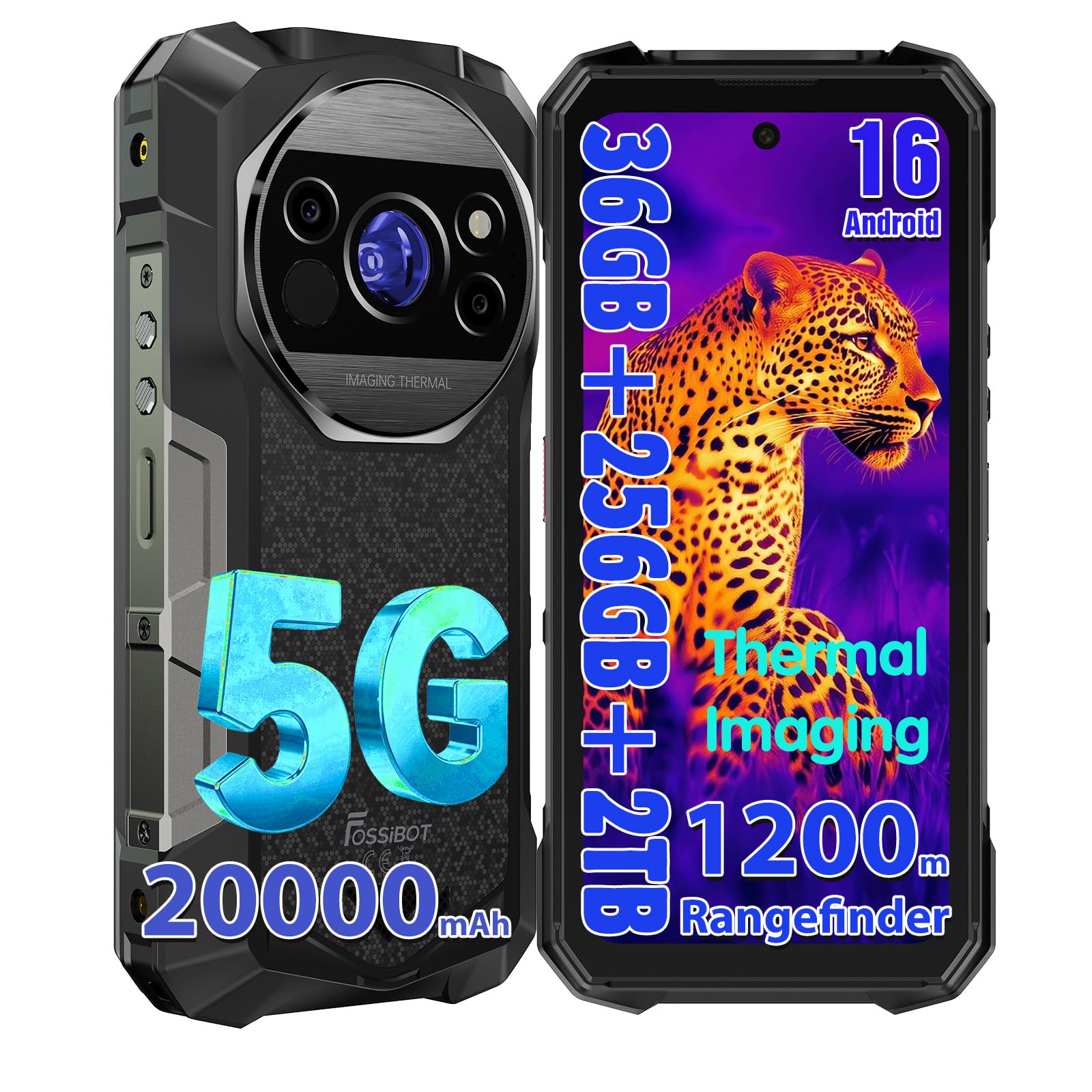 FOSSIBOT F115 Ultra 5G Rugged Phone, Android 16, 36GB+256GB+2TB Expandable, 20000mAh Battery/33W, Thermal Imaging &amp; 1200m Laser Rangefinder, 64MP Ultra Long-Range Night Vision,6.78" FHD+120Hz Displa