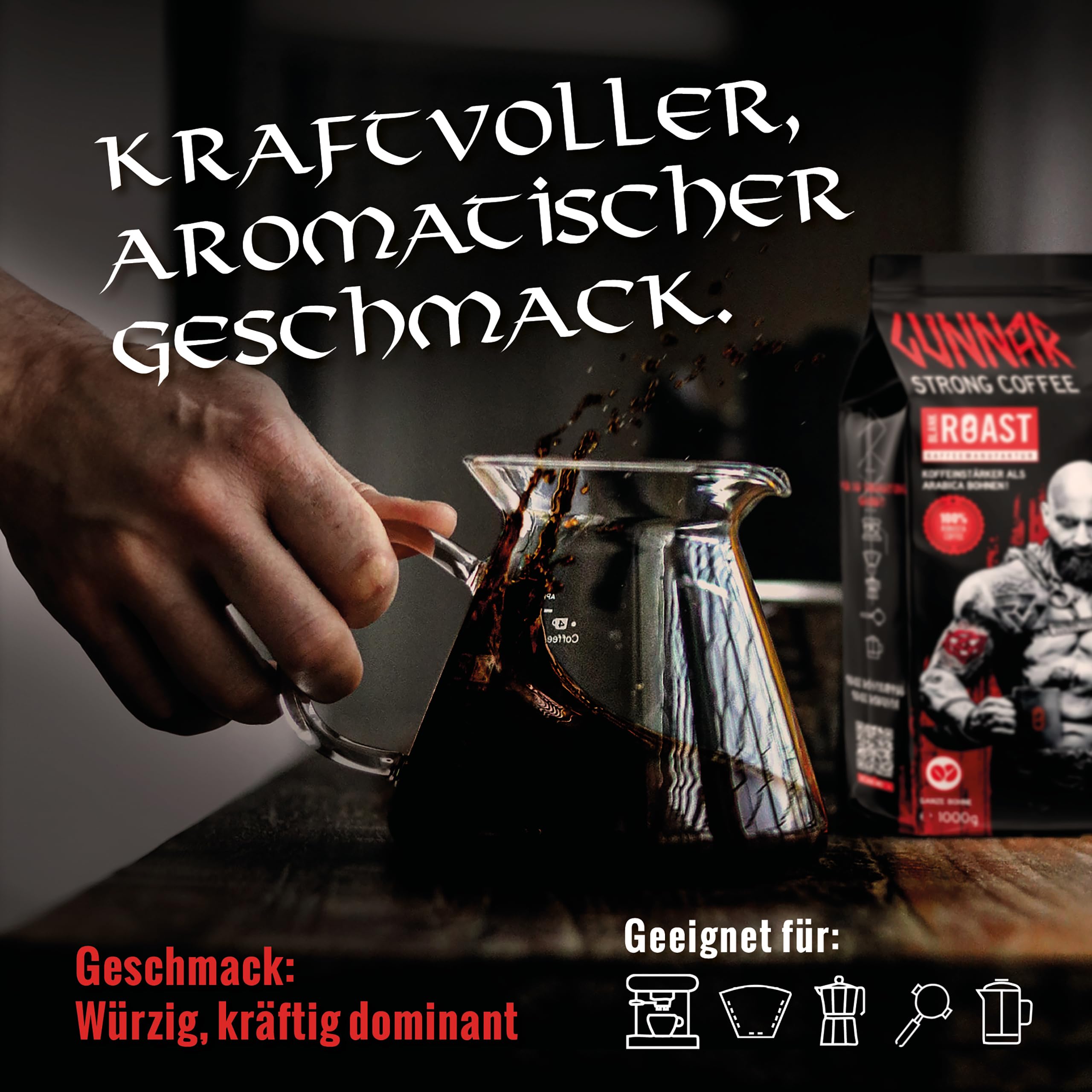 Blank Roast - GUNNAR - 1kg (3er Pack) - Ganze Kaffee-Bohnen Extra Stark - Kräftige Robusta-Röstung - 494mg Koffein je Tasse - Würzig & Kraftvoll mit Noten von dunkler Schokolade - Säurearm