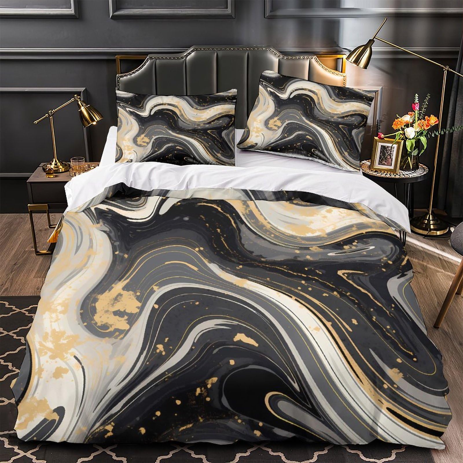 Housse de Couette Football 3D Noir Super King 260x220 cm en Microfibre Résistante