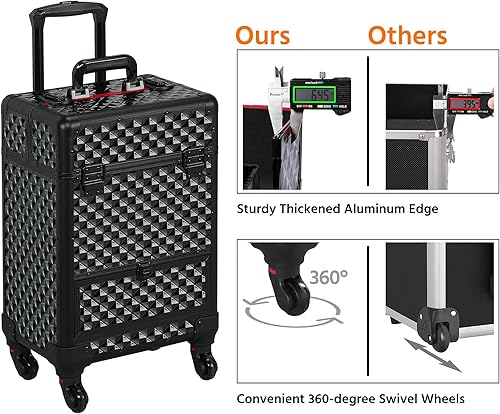 Miniatura 6 de Topeakmart Estuche de viaje profesional con ruedas extraíbles, con ruedas extraíbles, con ruedas extraíbles, con cerradura y cajón grande