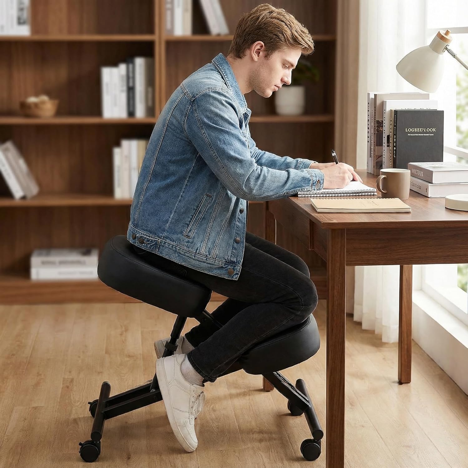 Ergonomic Office Kneeling Chair, Height Adjustable Stool with Thick Foam Cushions and Smooth Gliding Casters to Improve Posture and Relieve Pain, Multifunctional Design for Home and Office