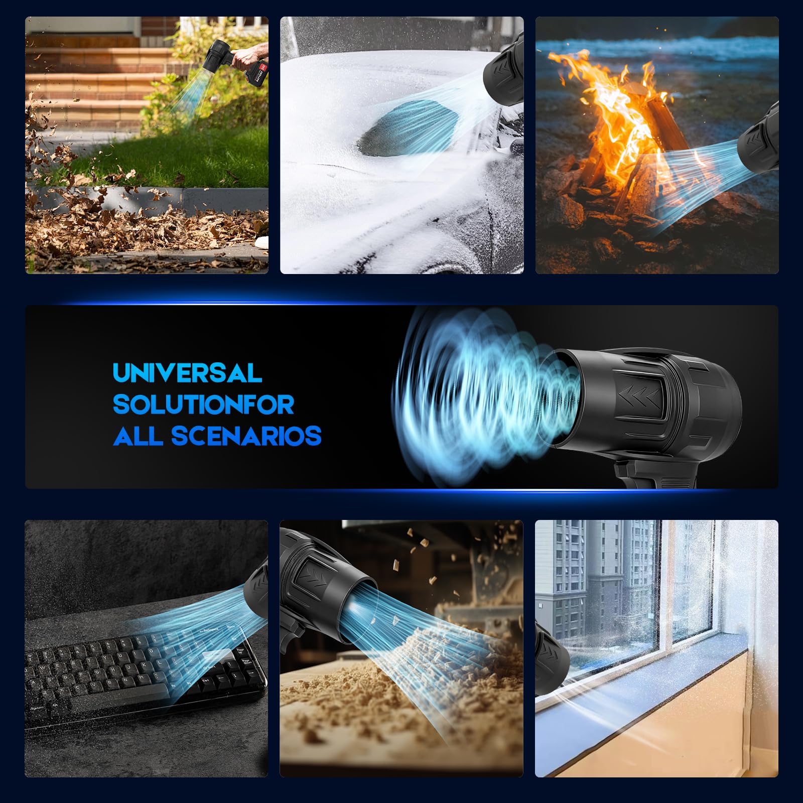 Souffleur de Feuilles sans Fil - Puissant pour Jardin, Patio et Camping, 2 Batteries 21V, Moteur Turbo 250000 TR/Min, Débit d'air 130 MPH, Léger et Portable