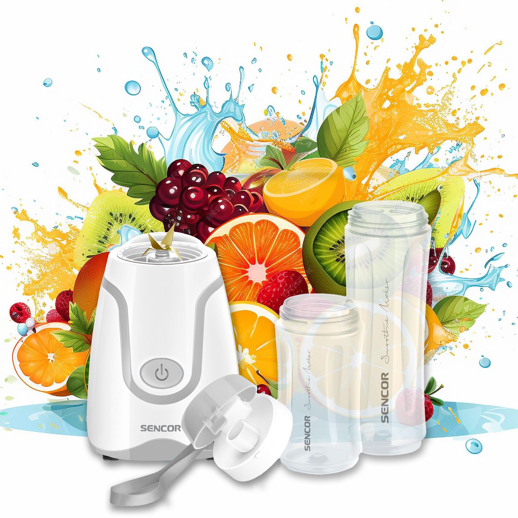 Sencor SBL2200WH 300W Smoothie Blender with 2 Impact Resistant BPA Free Bottles, White