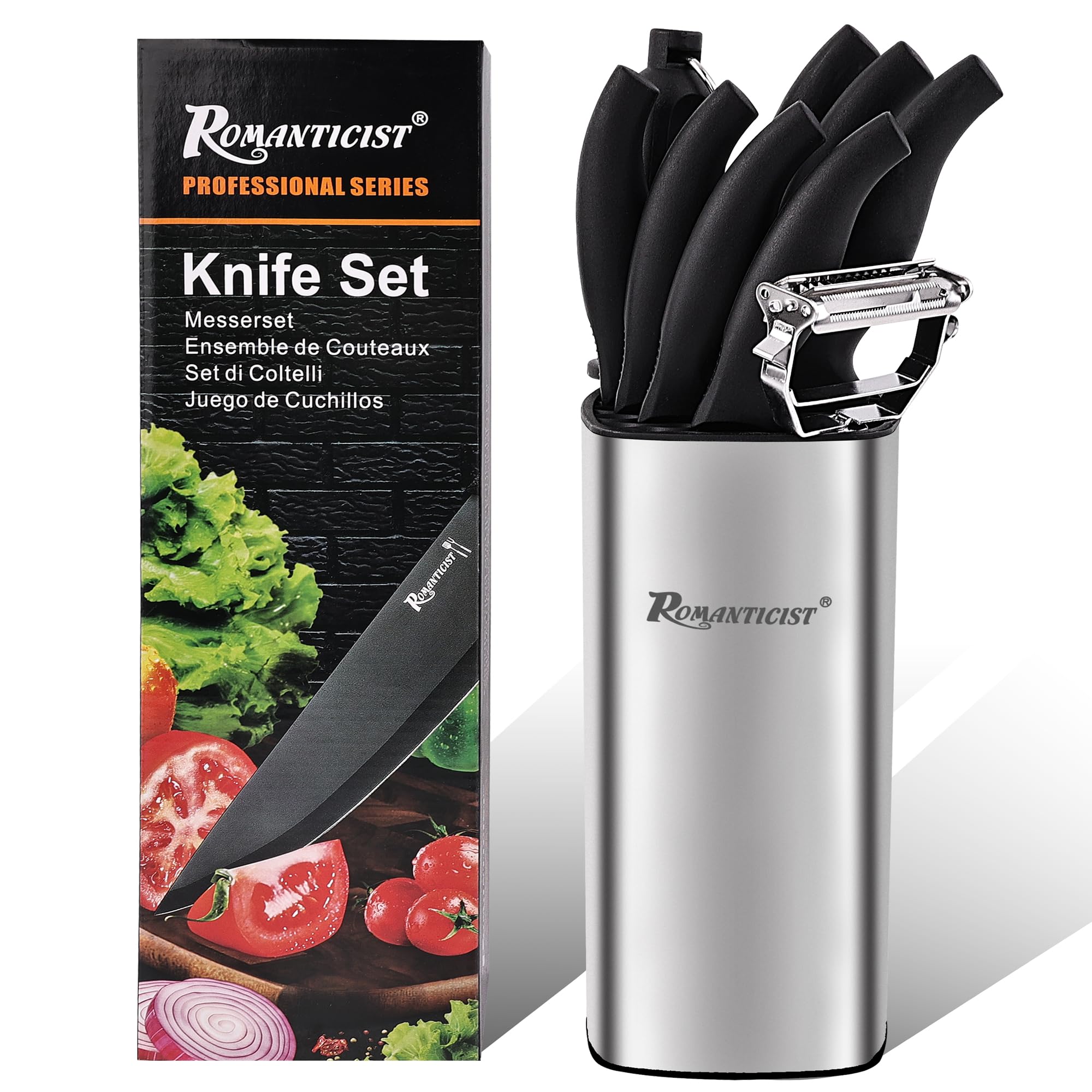 ROMANTICIST Kitchen Knife Sets 10PCS High Carbon Stainless Steel Knife Sets with Block Black Knife Block Set Knives